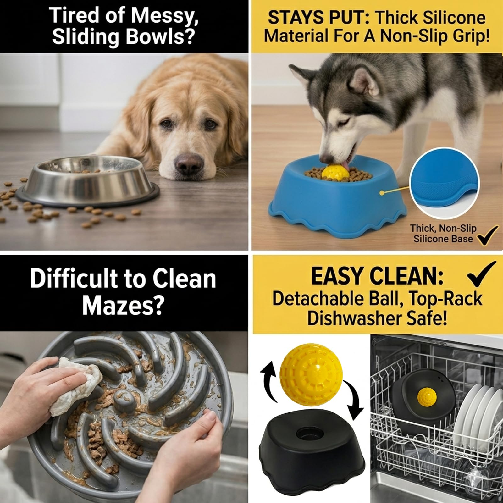 Slow Feeder Dog Bowls for Liquid Treats with Rolling Ball, Interactive Dog Lick Bowl for Bone Broth, Yogurt & Wet Food, Anti-Slip Lick Toy for Anxiety Relief & Post-Op Nutrition (1, Blue)