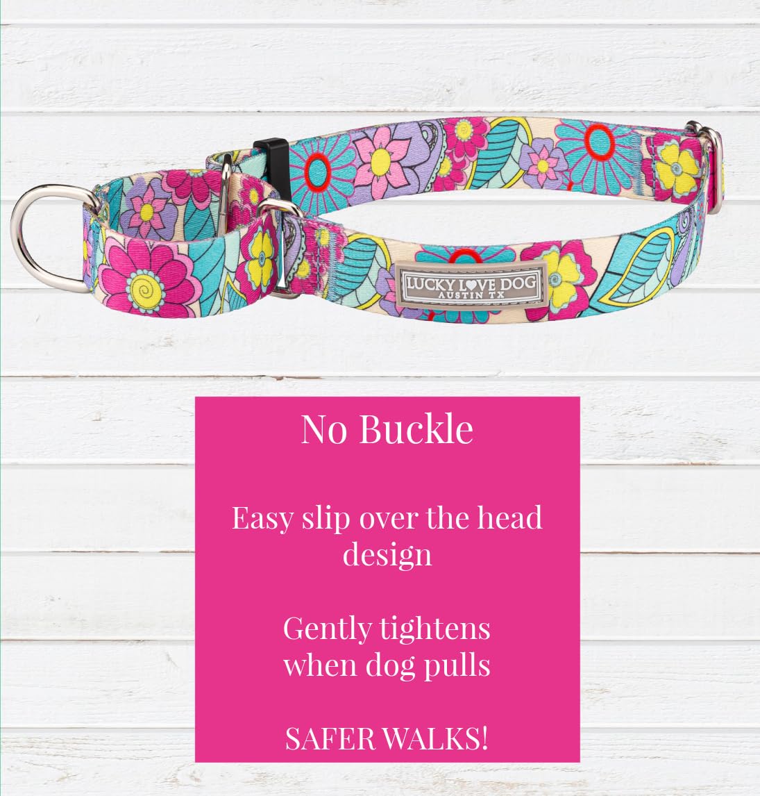 Lucky Love Dog Martingale Collar, Premium No Slip Martingale Collar for Large Dogs, Great for Whippets, Greyhounds, and More (Caroline, Large)