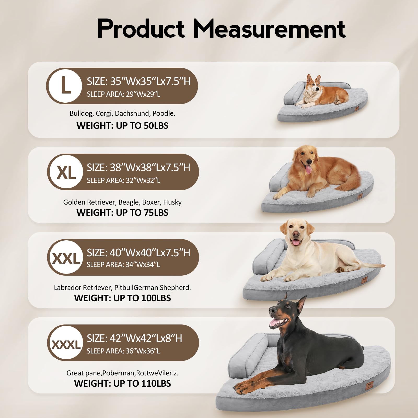 Dog Bed Medium Sized Dogs - Orthopedic Egg-Crate Memory Foam with Removable Washable Cover, Waterproof Pet Bed Couch with Non-Slip Bottom for Large Dog, Grey