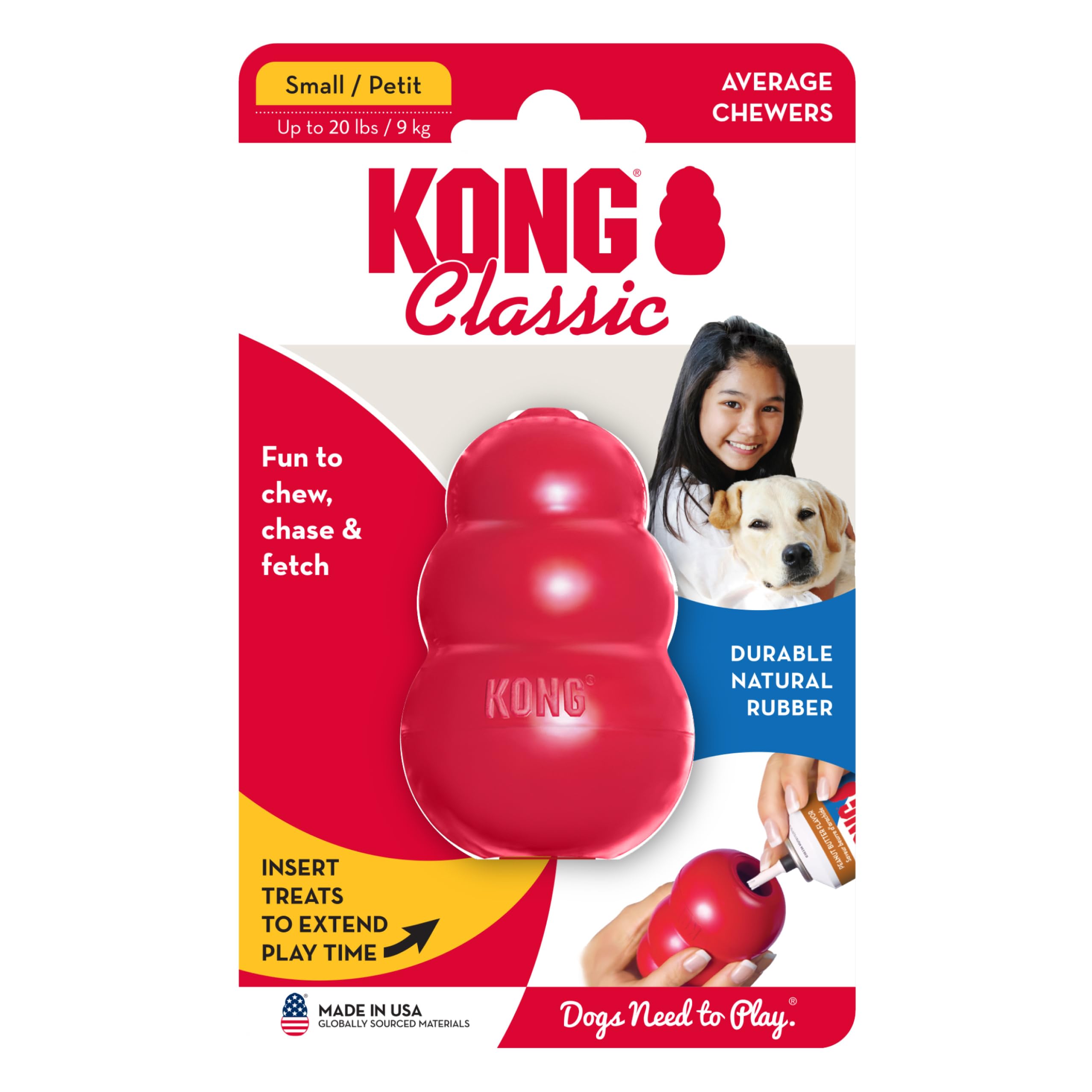 KONG Classic Stuffable Dog Toy - Fetch & Chew Toy for Dogs - Treat-Filling Capabilities & Erratic Bounce for Extended Play Time - Durable Natural Rubber Material - for Small Dogs