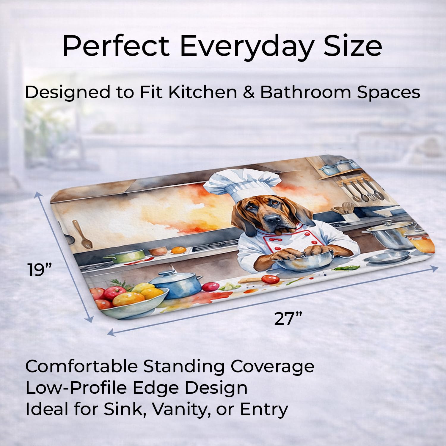 Caroline's Treasures Bloodhound The Chef Memory Foam Kitchen Mat Machine Washable Anti-Fatigue Mat Cushion Comfort Bath Mat or Kitchen Rug