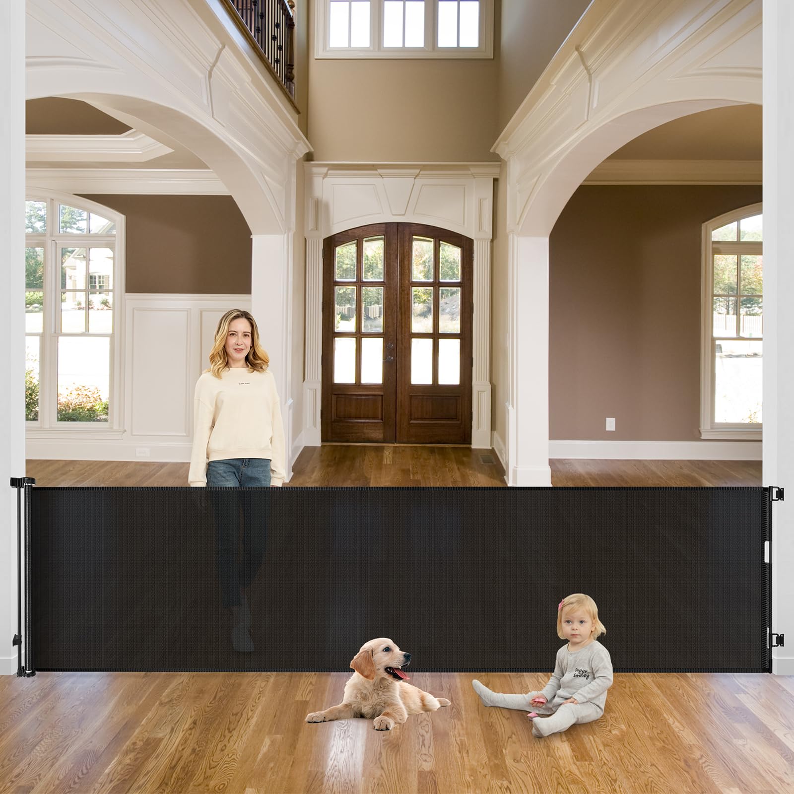 115 Inch Retractable House Gate - Extra Wide, Baby & Dog Safe