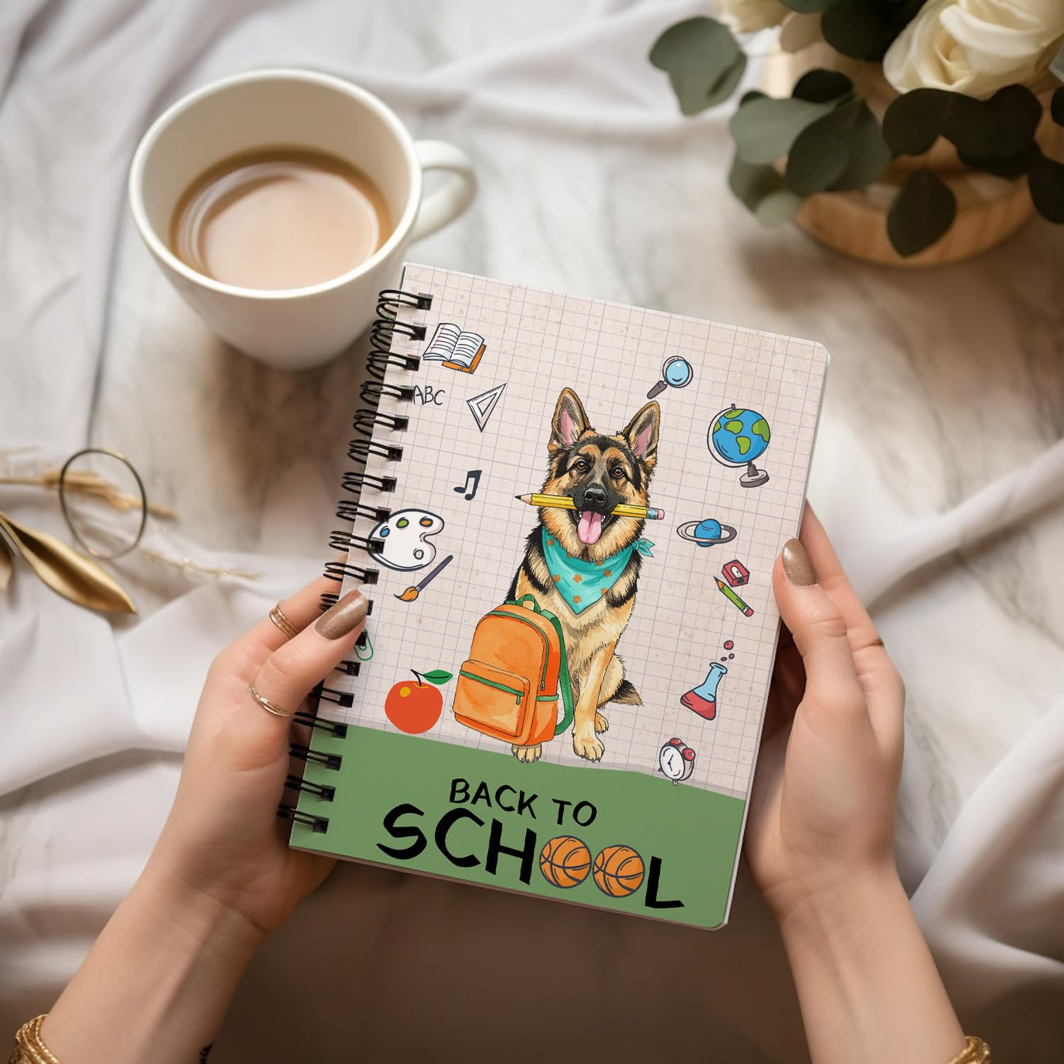 Ninety3POD Hardworking German Shepherd Ready Back to School New Year Classes Spiral Bound Journal Alsatian Dog Lover Gifts 5x7in Spiral Notebook 12011
