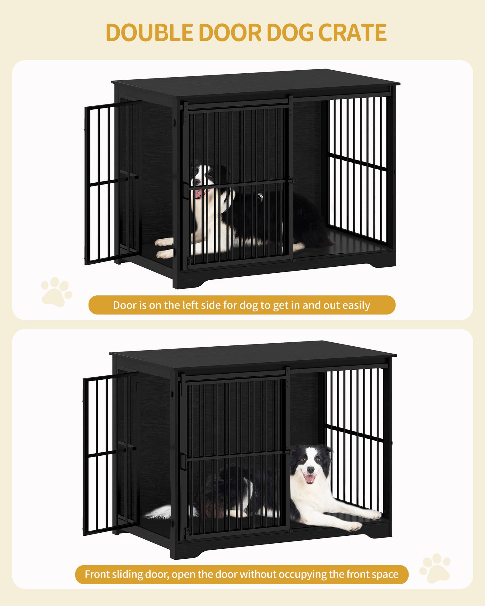 Hzuaneri XXL Large Dog Crate Furniture, 46.9" Indoor Dog Kennel Furniture with Barn Door, Wooden Tall Dog Crate, Heavy Duty Dog Cage for Large Dogs, Side End Table, Anti-Chew, Black DFC83804B