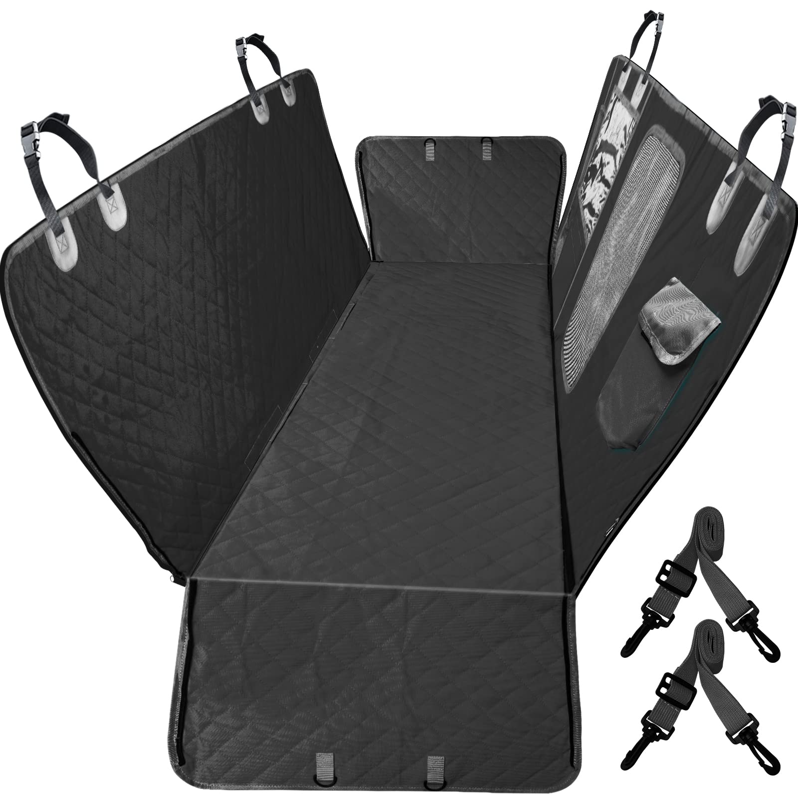 GURETER Dog Car Seat Cover for Back Seat, Waterproof Scratch Proof Hammock with Side Flaps anf Large Mesh Window, Nonslip Backseat Dogs Fit Car, SUV and Truck, Cover, Black, CWLSGU1