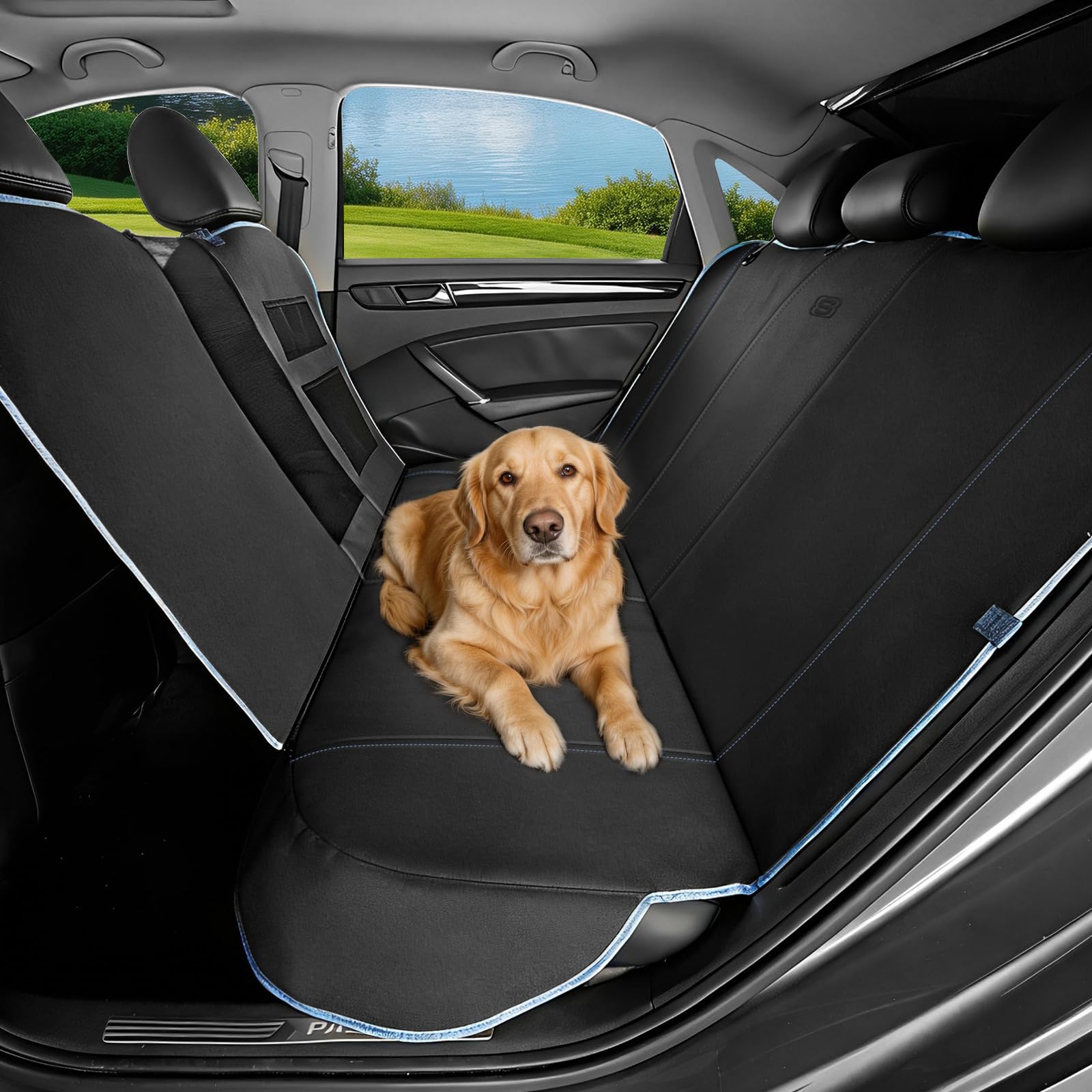 Skechers Dog Car Seat Cover for Pets GOGA MAT, Seat Extender for Dogs Waterproof Seat Cover Hammock Heavy Duty Scratch Proof Nonslip Durable Back Seat Covers for Cars Trucks and SUVs,Black
