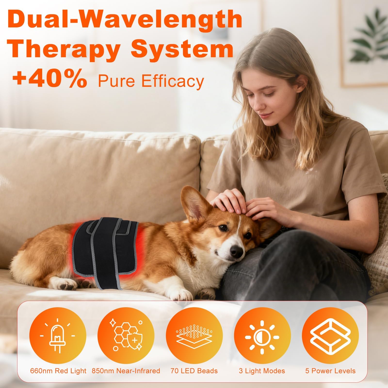 13.8"*7" Red Light Therapy Pad for Dogs Body, 70 LEDs Redlight Therapy Wrap with Timer, Heating Mat Products with Band for Back Belly Leg Knee Thigh, Gifts for Men, Women, Pets Dog