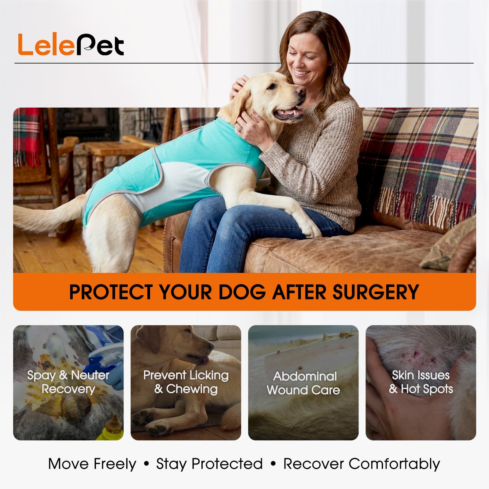 LeLePet Dog Surgery Recovery Suit,Soft Recovery Suit for Dogs,Dog Onesie for Surgery Female Spay & Male Neuter,Protective Pet Post-Op Clothes with Back Zipper Anti Licking,E-Collar Cone Alternative