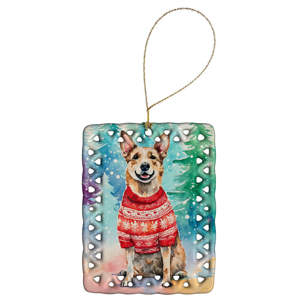 Caroline's Treasures Australian Cattle Dog Christmas Porcelain Ornament Christmas Tree Hanging Decorations for Home Christmas Holiday, Rectangle, Gift, Multicolor