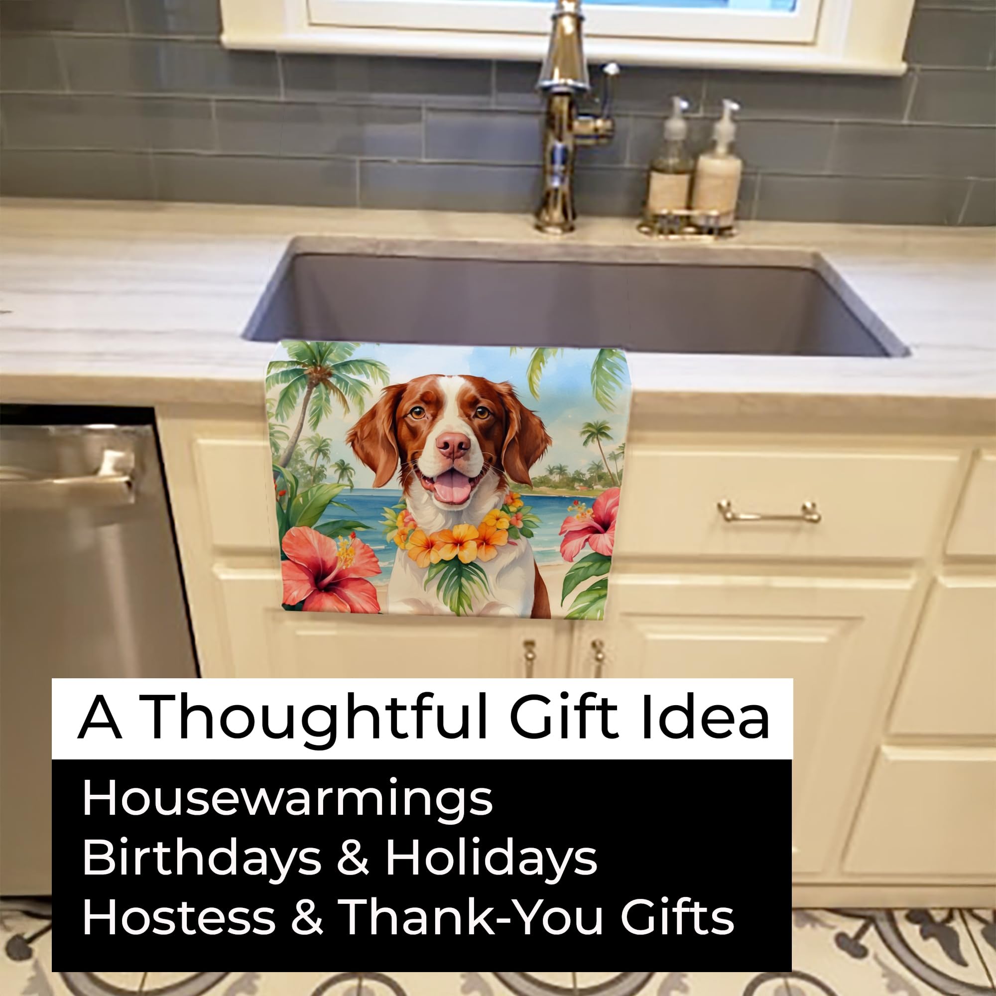 Caroline's Treasures Brittany Spaniel Luau Kitchen Towel Dish Cloths Guest Hand Towel Decorative Bathroom Towel for Face,Tea, Dishcloth, Kitchen and Bath