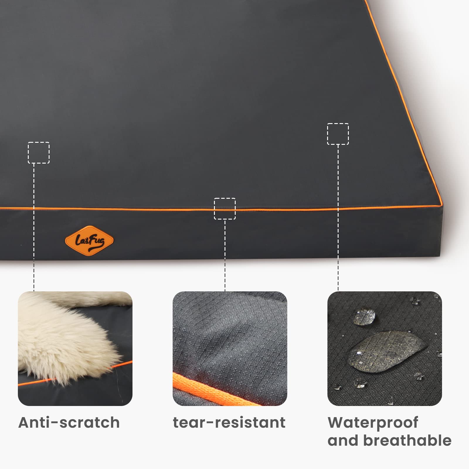 Laifug Outdoor Waterproof Dog Bed for Small, Medium and Large Dogs - Dog Bed Washable, Jacket Fabric, Egg Orthopedic Foam Pet Dog Bed with Removable Durable Cover and Non-Slip Bottom