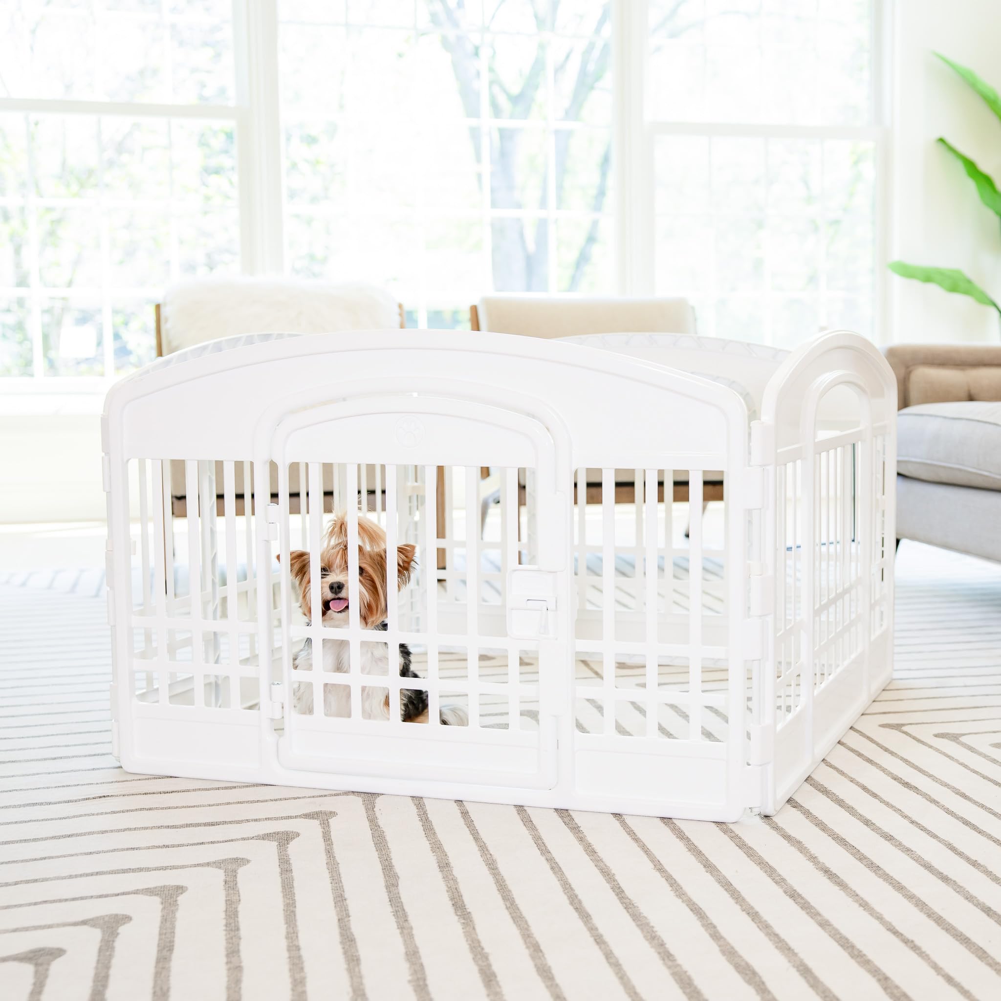 Carlson 4-Panel Plastic Pet Pen – Portable, Secure, and Easy-to-Use Playpen for Small Pets | 24" Tall, White, Includes Door and Lock, Ideal for Small Pets, Whelping and Indoor/Outdoor Use