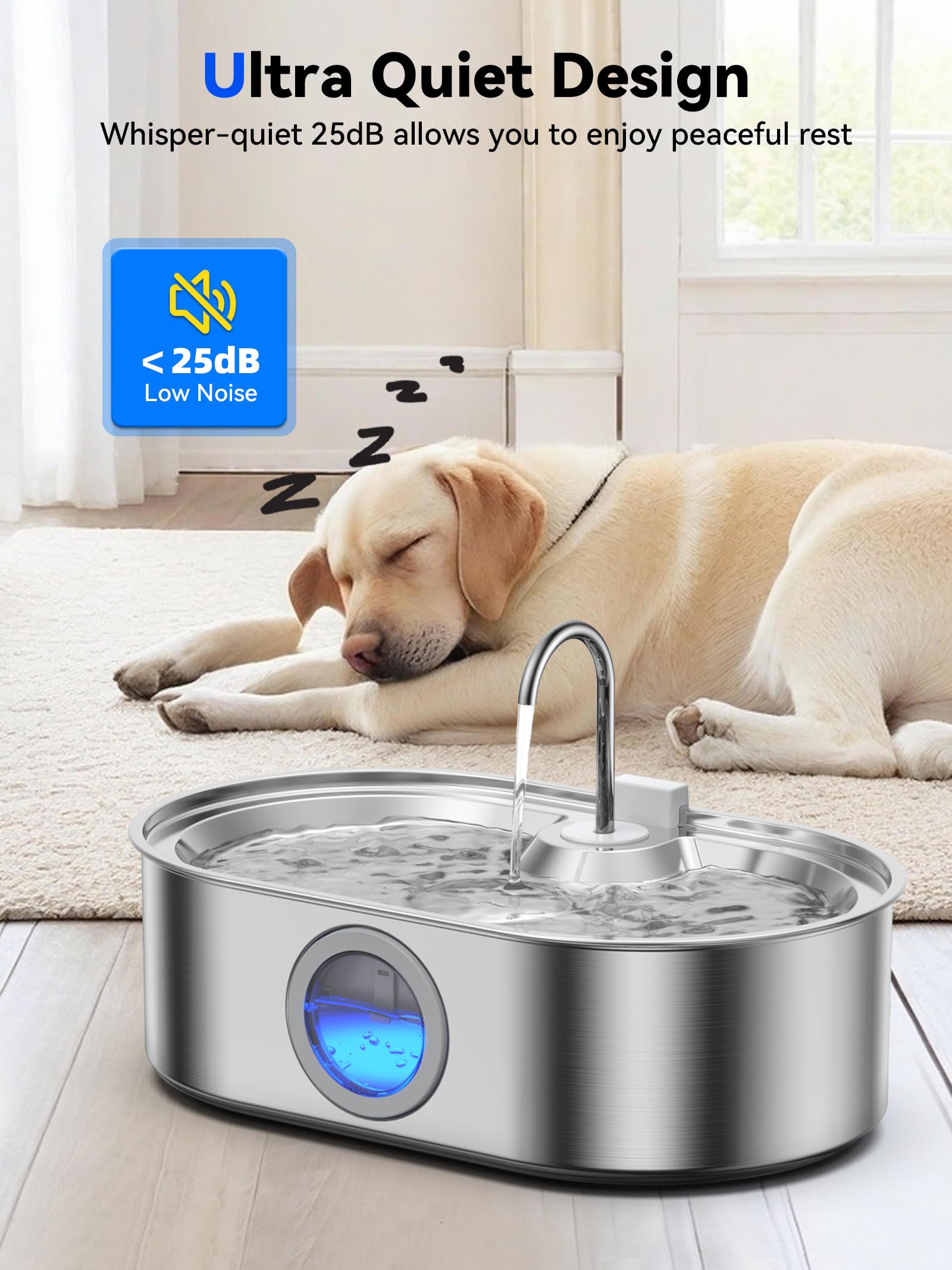 3.4Gal Dog Water Fountain for Large Dogs, 13L Stainless Steel Large Pet Fountain with Deeper & Wider Drinking Area, Automatic Dog Water Bowl Dispenser with Water Window (Pump)