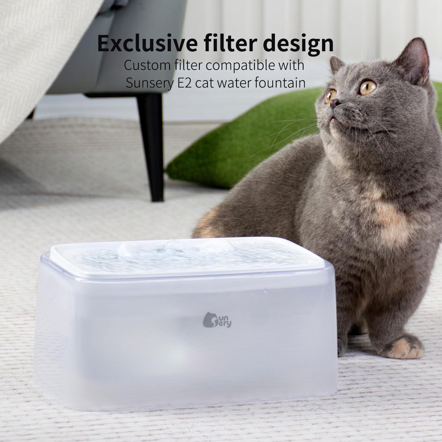 Sunsery Replacement Filters 12 Pieces for Sunsery 2.5L/84oz Indoor Ultra-Quiet Cat Water Fountain, Dog Water Dispenser, Automatic Pet Fountain