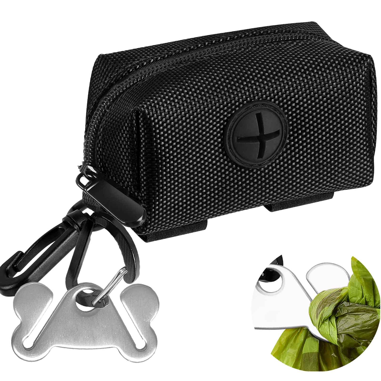 Dog Waste Bag Dispenser Pet Poop Bags Holder for Doggie Waste Bags Dispensers Soft Fabric Zipper Small Doggy Puppy Pouch for Leash Accessory Attachment with Carrier,Black