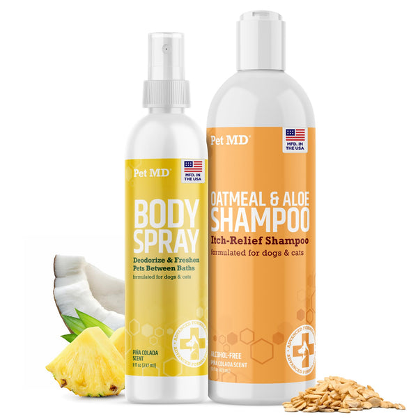 Pet MD Pina Colada Body Spray & Oatmeal + Aloe Shampoo