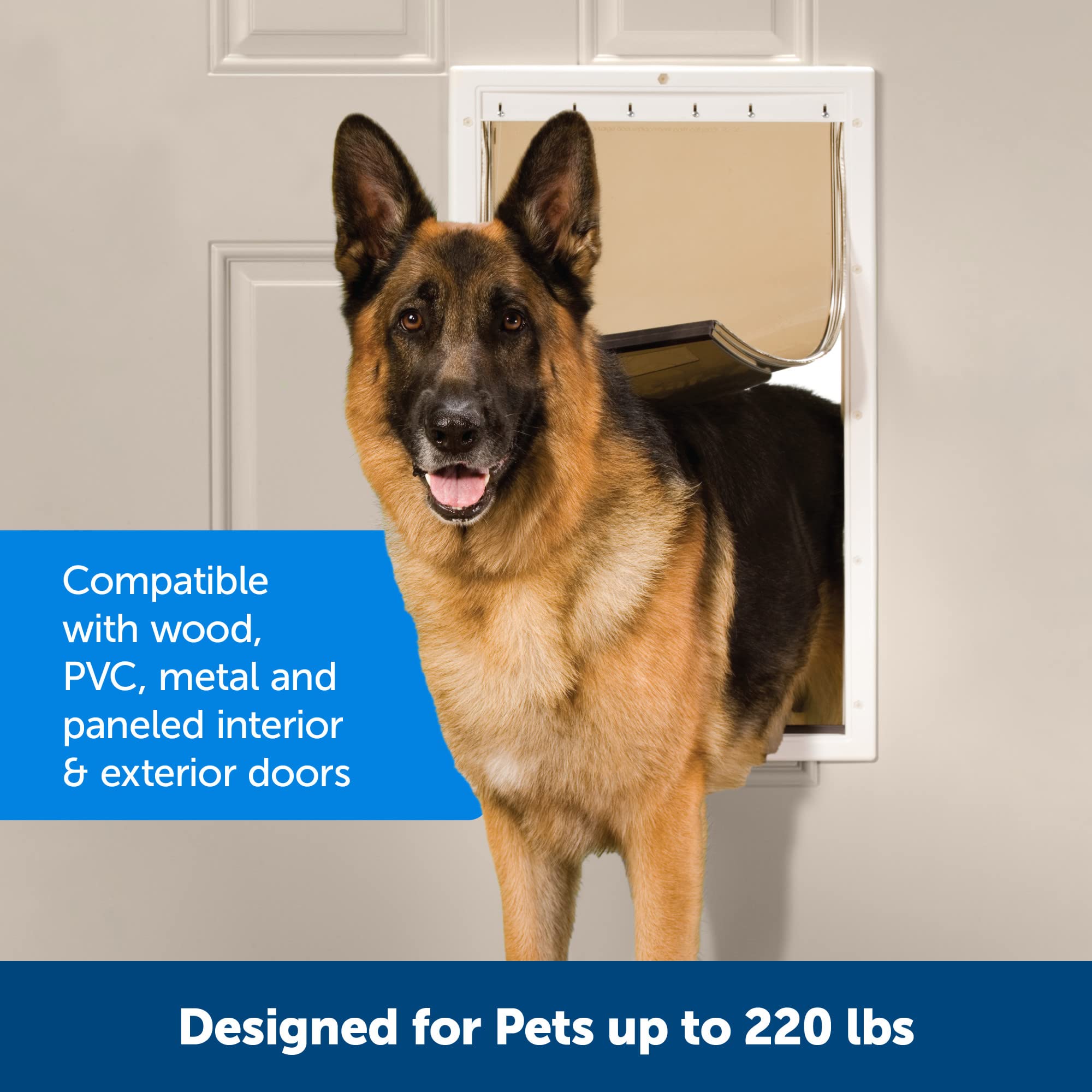 PetSafe Never Rust Dog & Cat Plastic Door, X-Large, for Pets Up to 220 lb, Paintable, Easy DIY Installation, Closing Panel Included, Install in Interior & Exterior Doors or Walls, Durable
