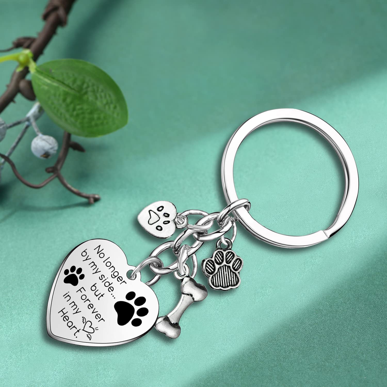 Mebvdebe Dog Memorial Gifts Pet Memorial Keychain No Longer by My Side Forever in My Heart Key Chain Loss of Dog Gifts Paw Prints Charm Sympathy Gift