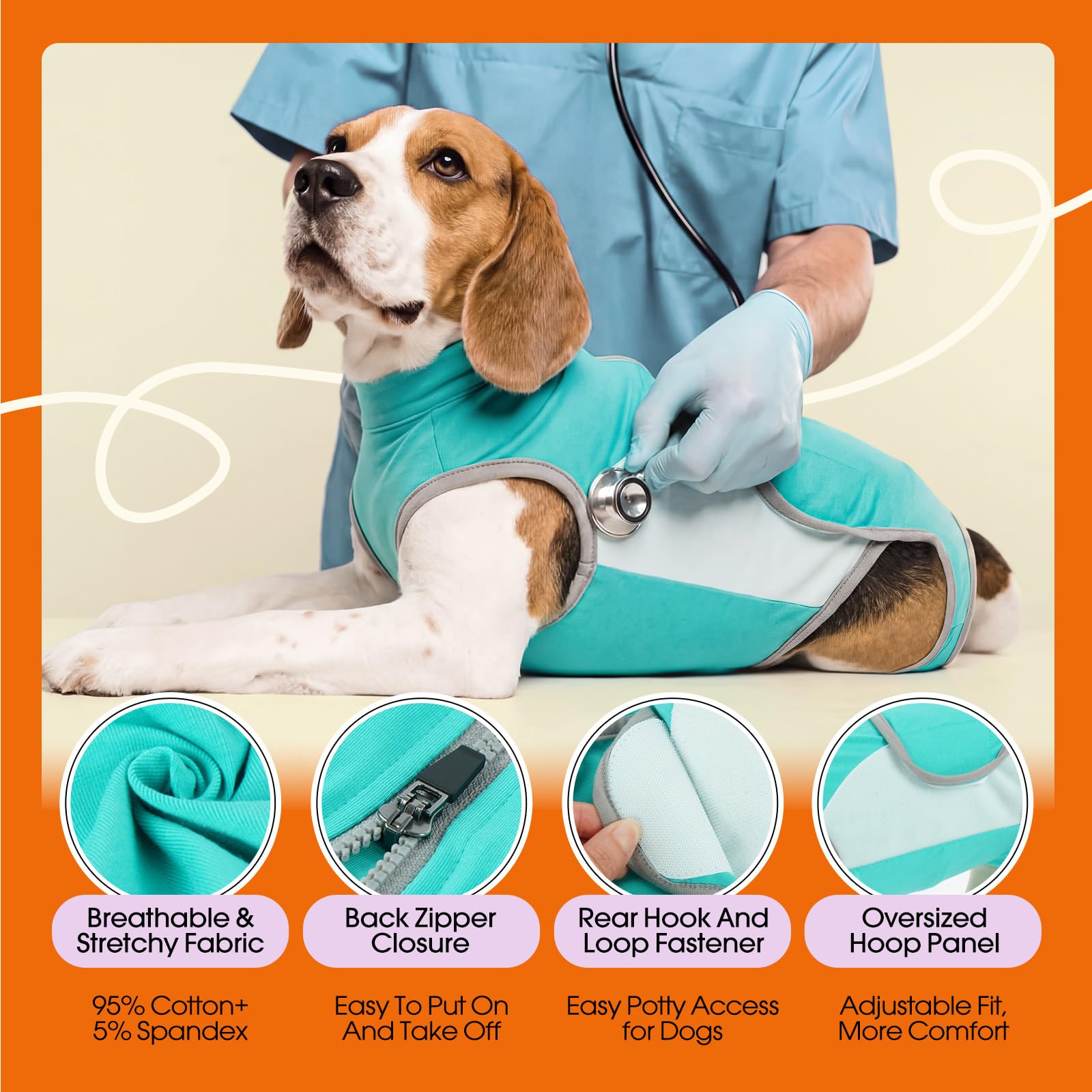 LeLePet Dog Surgery Recovery Suit,Soft Recovery Suit for Dogs,Dog Onesie for Surgery Female Spay & Male Neuter,Protective Pet Post-Op Clothes with Back Zipper Anti Licking,E-Collar Cone Alternative
