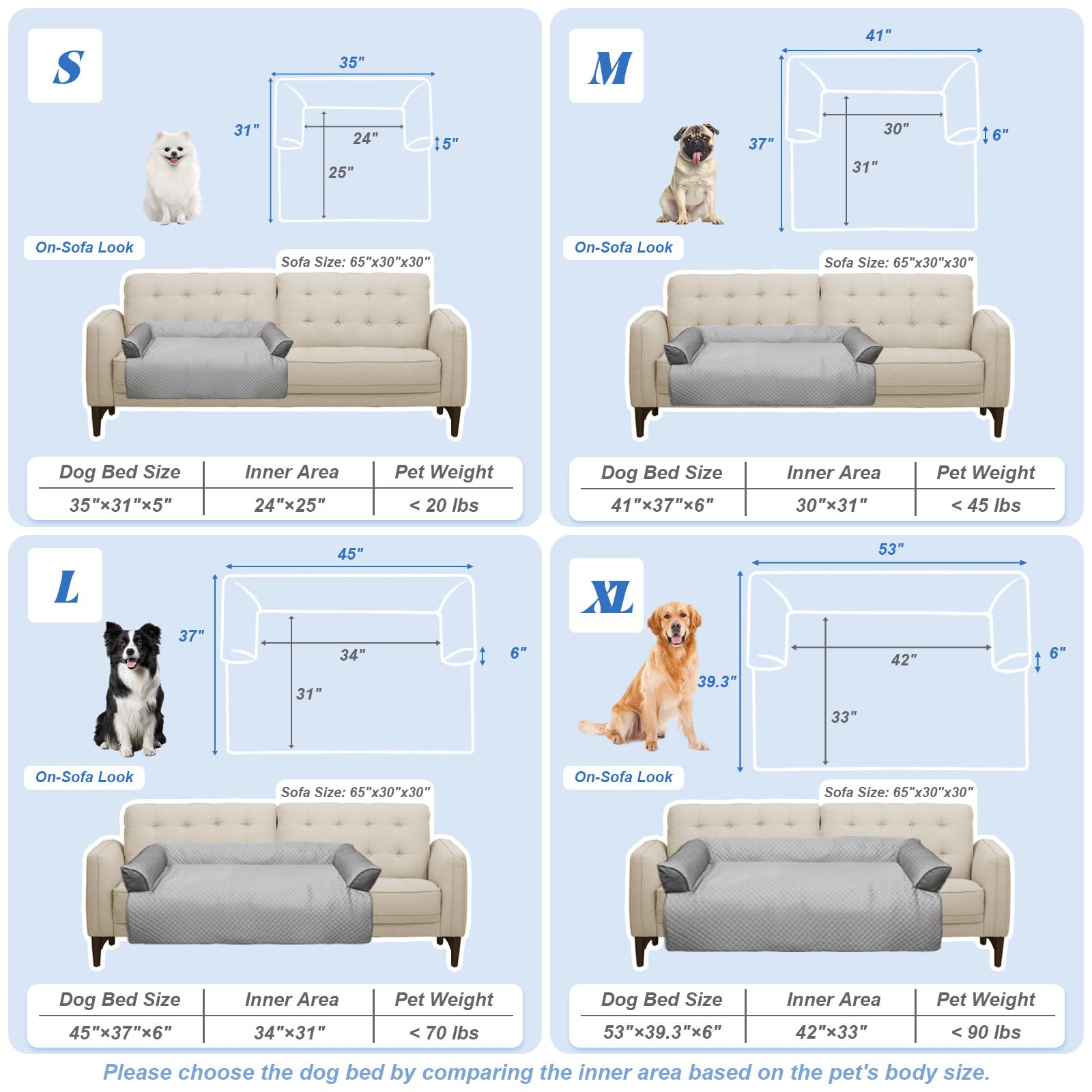 GGIB Cooling Dog Bed Mat with Bolster Pillow Washable Dog Couch Cover Breathable Summer Pet Couch Bed Protector Indoor(Medium, Cooling Grey)