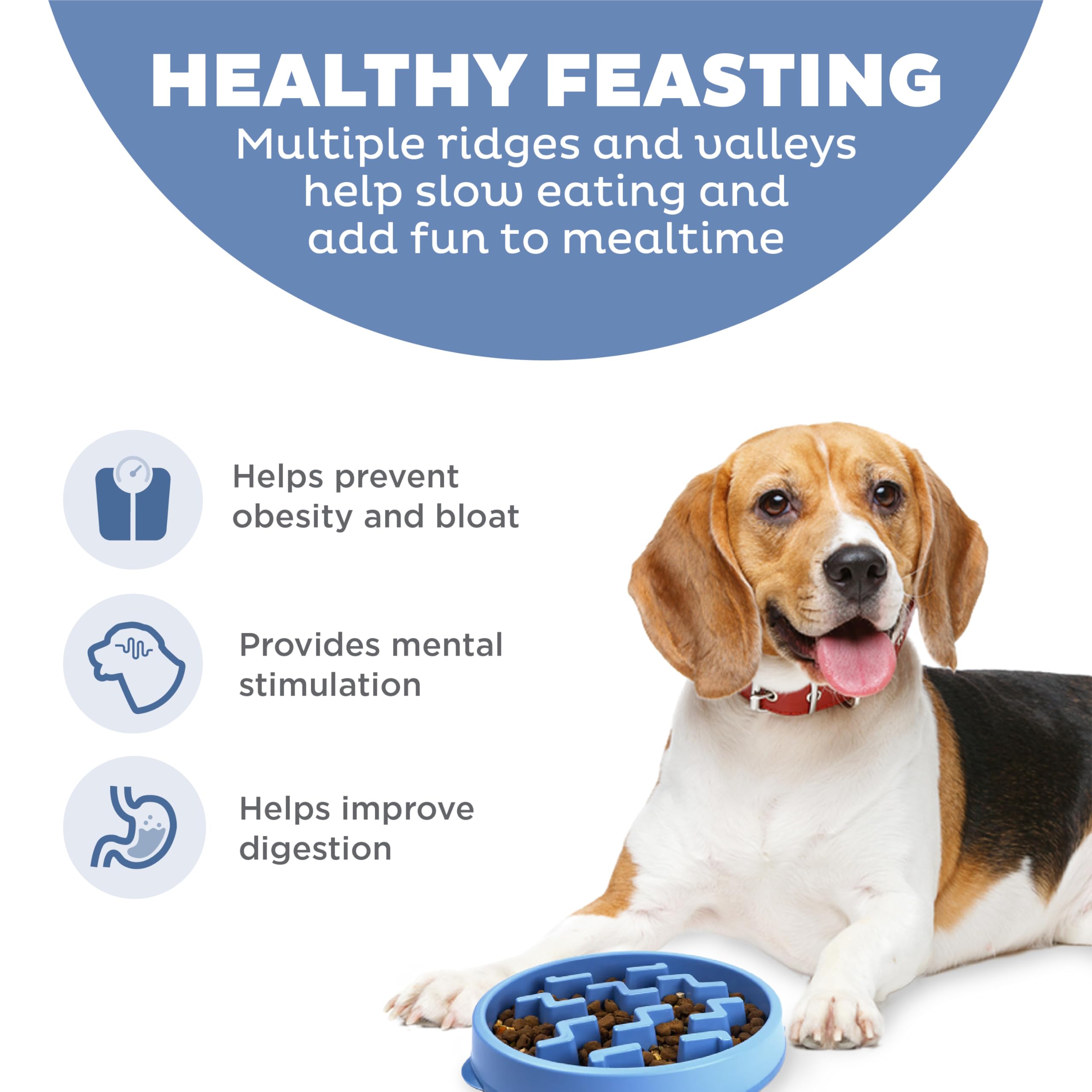 Outward Hound Fun Feeder Slo Bowl – Medium 2‑Cup Capacity, Slow Feeding, Small to Medium Dogs & Cats, Non-Slip, Blue, Notch Pattern