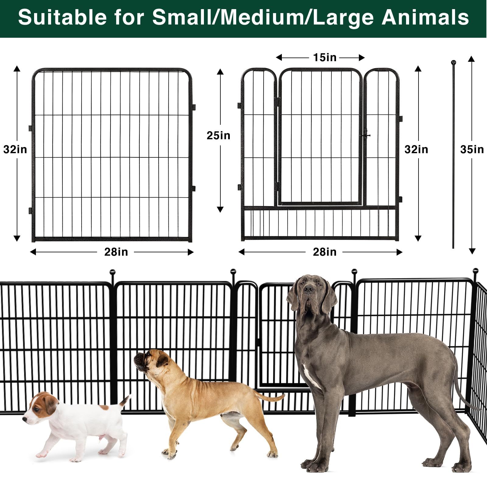VISCOO Dog Playpen Outdoor, 16 Panels 32" H Dog Pen Indoor, Metal Dog Fence Outdoor, Pet Fence for Large/Medium/Small Dogs, Indoor Puppy PlayPen, Dog Fence Exercise Pen for RV,Camping,Yard