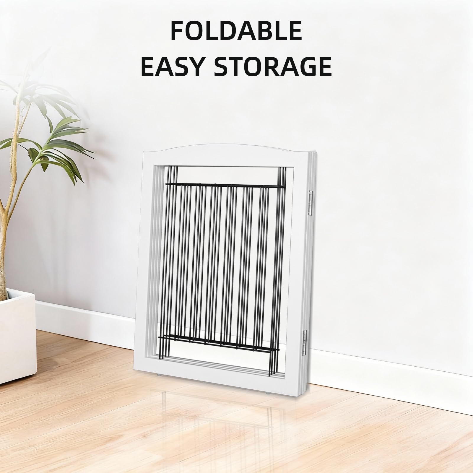 ZJSF Freestanding Foldable Dog Gate for House Extra Wide Wooden White Indoor Puppy Gate Stairs Dog Gates Doorways Tall Pet Gate 4 Panels Fence