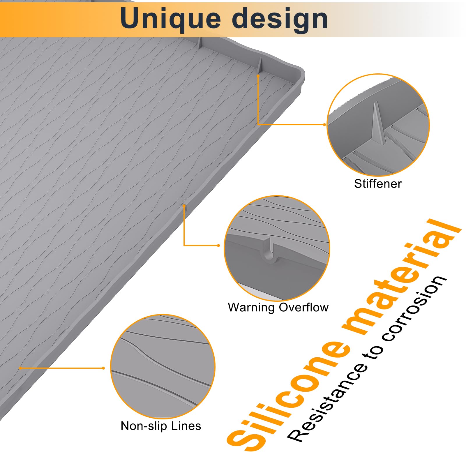 MHHA Under Sink Mat for Kitchen Waterproof, 34"×22“ Silicone Bathroom Sink Mat, Under Sink Liner Drip Tray and Protectors for Bottom of kitchen Sink, Fits 36" Stand Cabinets (Grey)