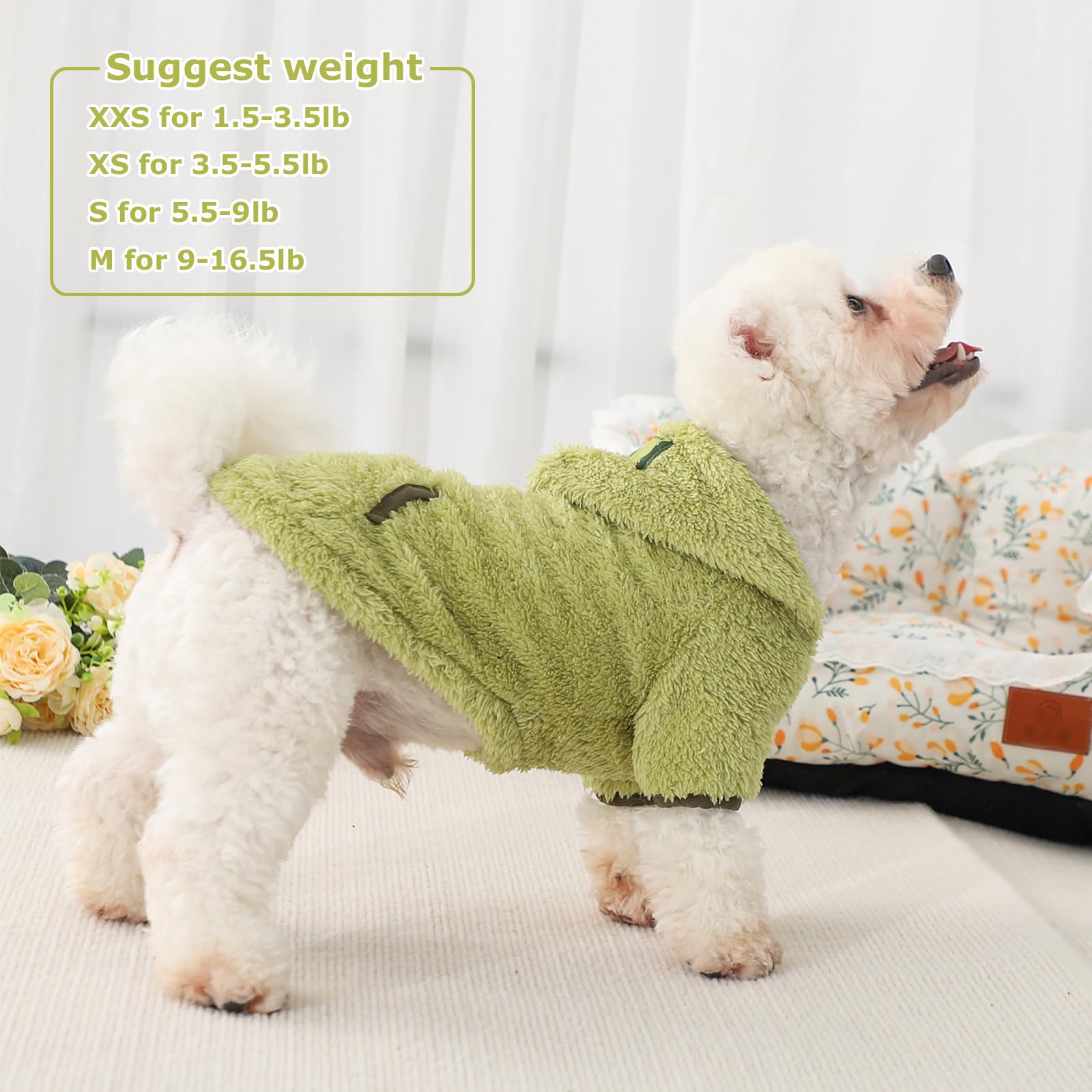 Fleece Dog Sweater Hoodie Sweatshirts Warm Fuzzy Velvet Sweaters Winter Clothes for Small Dogs Girl Boy Pet Coats Cat Apparel(Green Avocado, X-Small