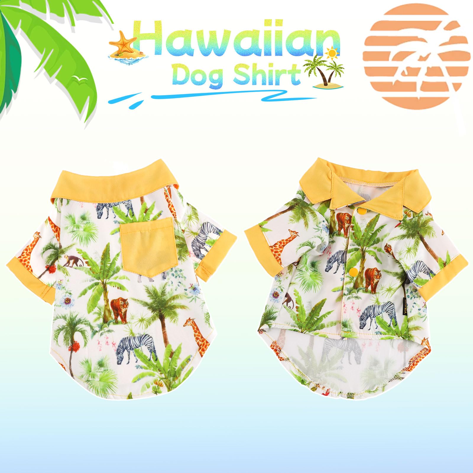Yikeyo Dog Shirt,Hawaiian Dog Shirts for Small Dogs,Doggie Summer Clothes,Cool Beach Puppy T-Shirt with Sun Protection,Breathable Soft Pet Outfit(Yellow Giraffe,XS,Chest 9.44in)