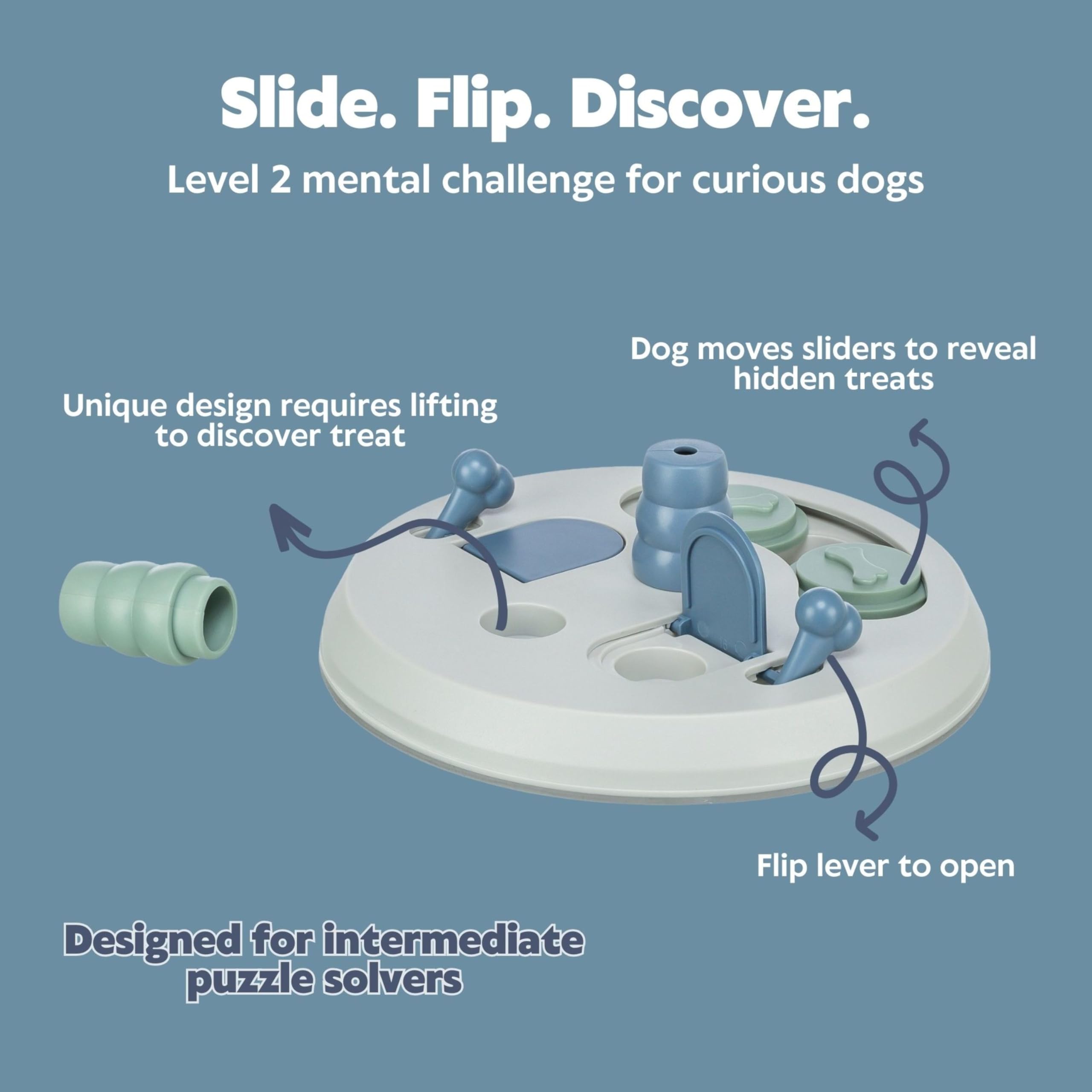 TRIXIE Flip Board Dog Activity Interactive Toy, Level 2 Food Puzzle Game, Brain Teasing Treat Dispenser, IQ and Mental Development Toy for Smart Dogs, Enrichment Toy for Boredom Busting