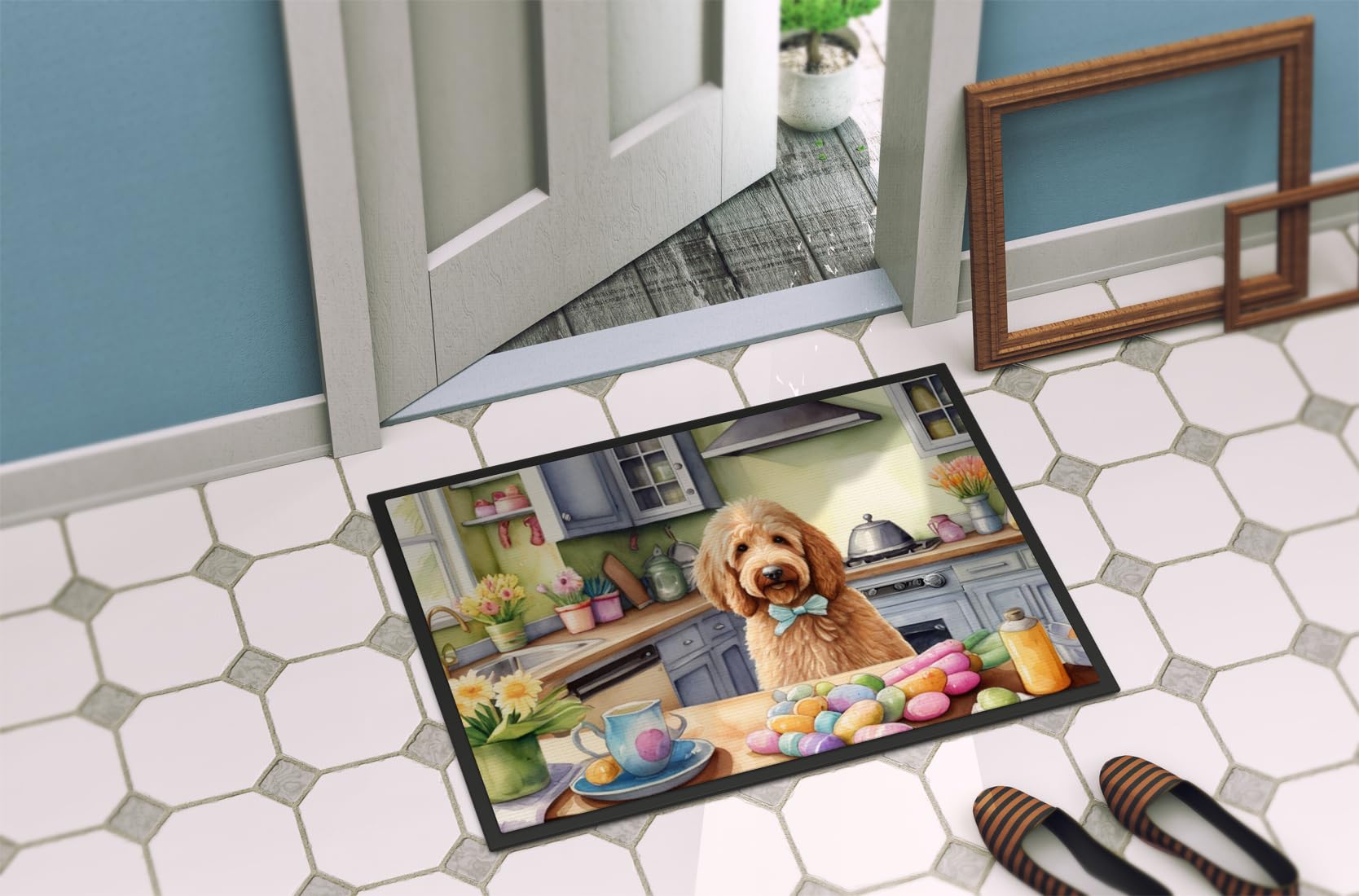Caroline's Treasures DAC6823MAT Decorating Easter Goldendoodle Doormat Front Door Mat Indoor Outdoor Rugs for Entryway, Non Slip Washable Low Pile, 18H X 27W