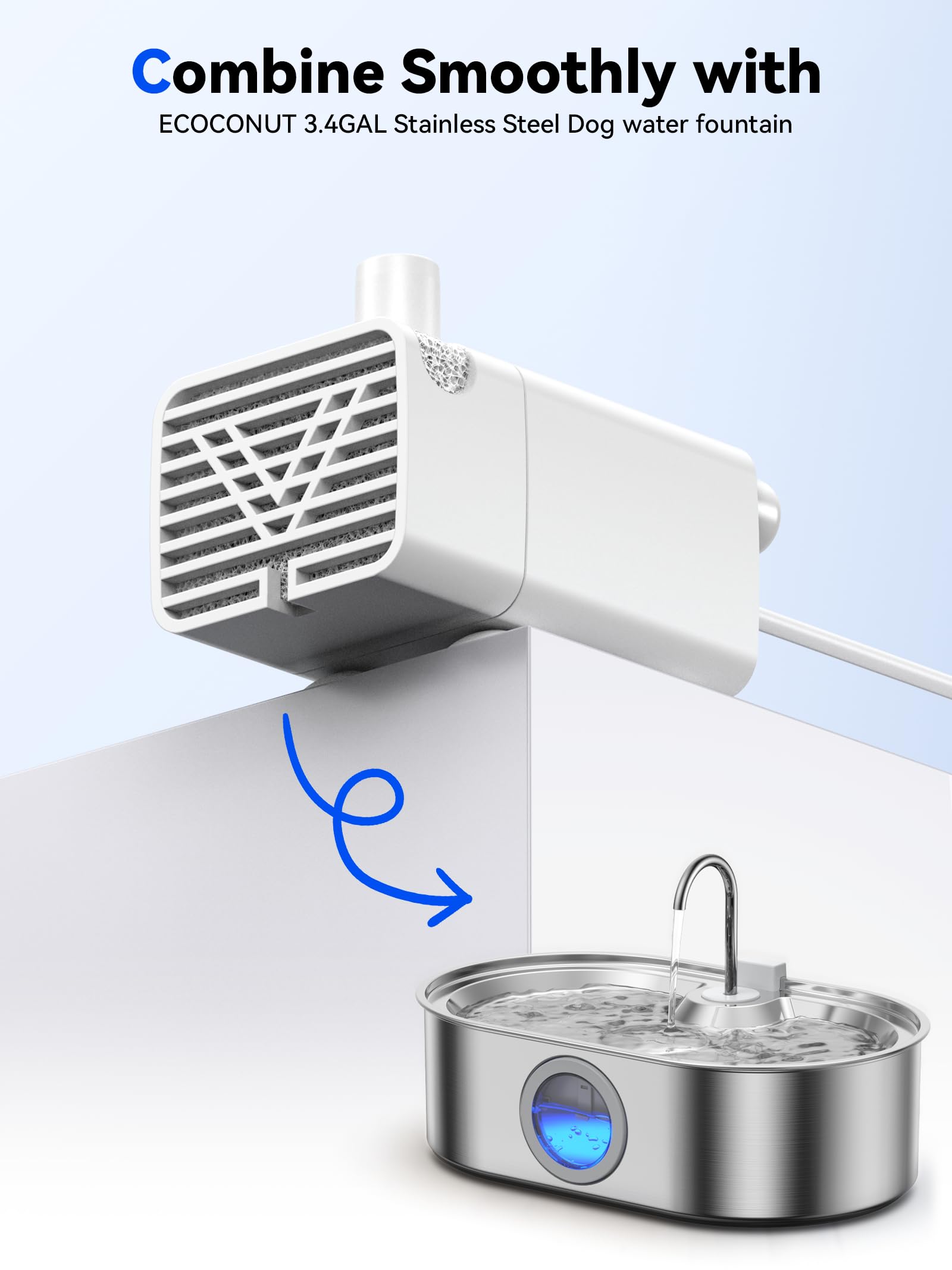 3.4Gal Dog Water Fountain for Large Dogs, 13L Stainless Steel Large Pet Fountain with Deeper & Wider Drinking Area, Automatic Dog Water Bowl Dispenser with Water Window (Pump)
