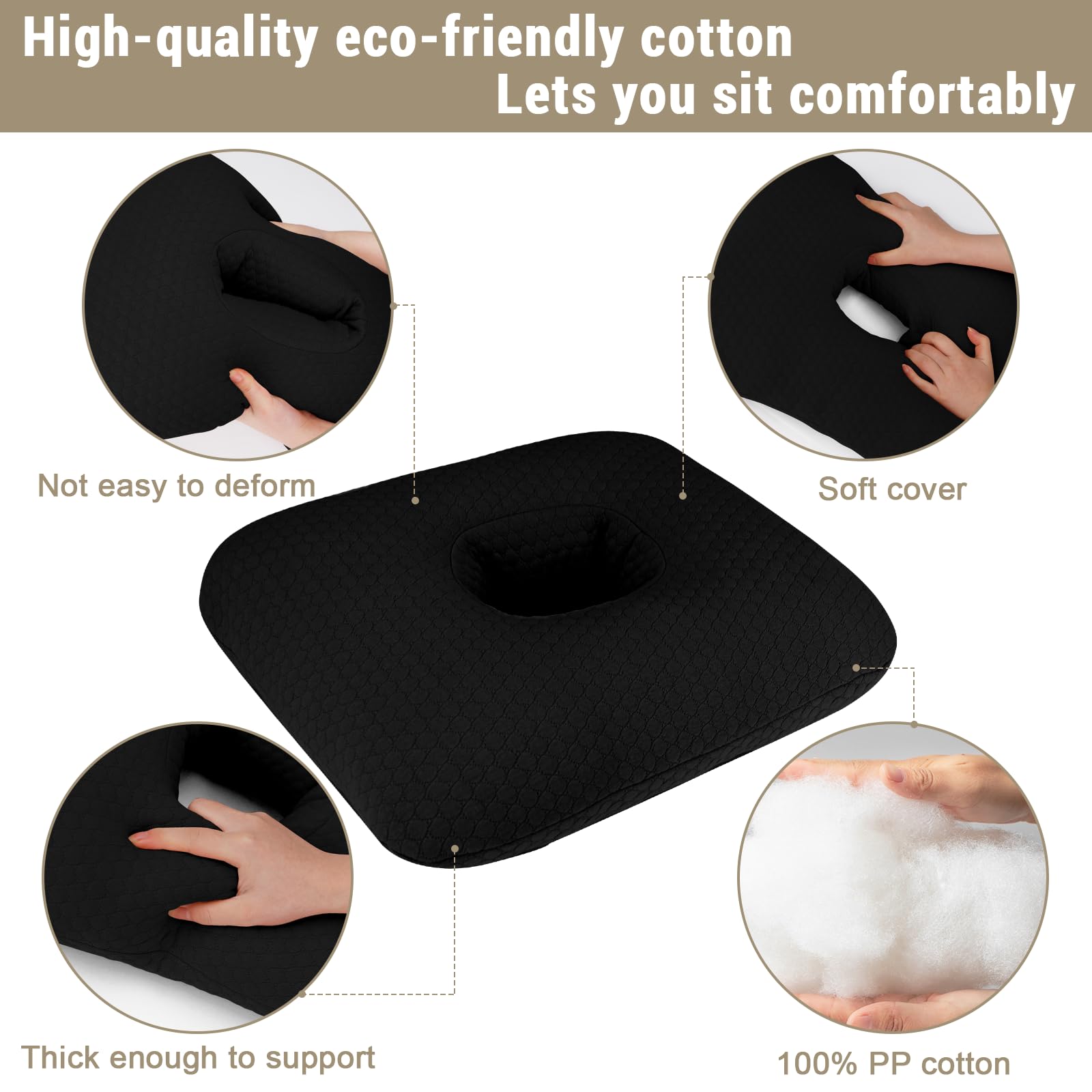 RoamReady Donut Pillow for Bed Sores Tailbone Pain Relief Cushion, Cotton Butt Donut Cushion Breathable for Hemorrhoid, Pregnancy, Prostate and Surgery, Sitting Pressure Relief for Home, Office, Car