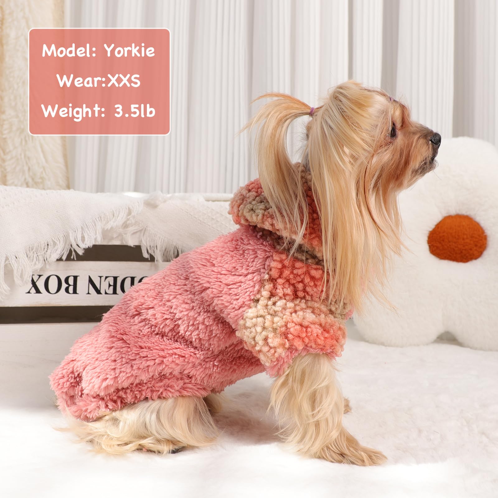 Fleece Dog Sweater Hoodie Warm Fuzzy Velvet Sweaters Winter Clothes for Small Dogs Girl Boy (Orange Plaid, Small)