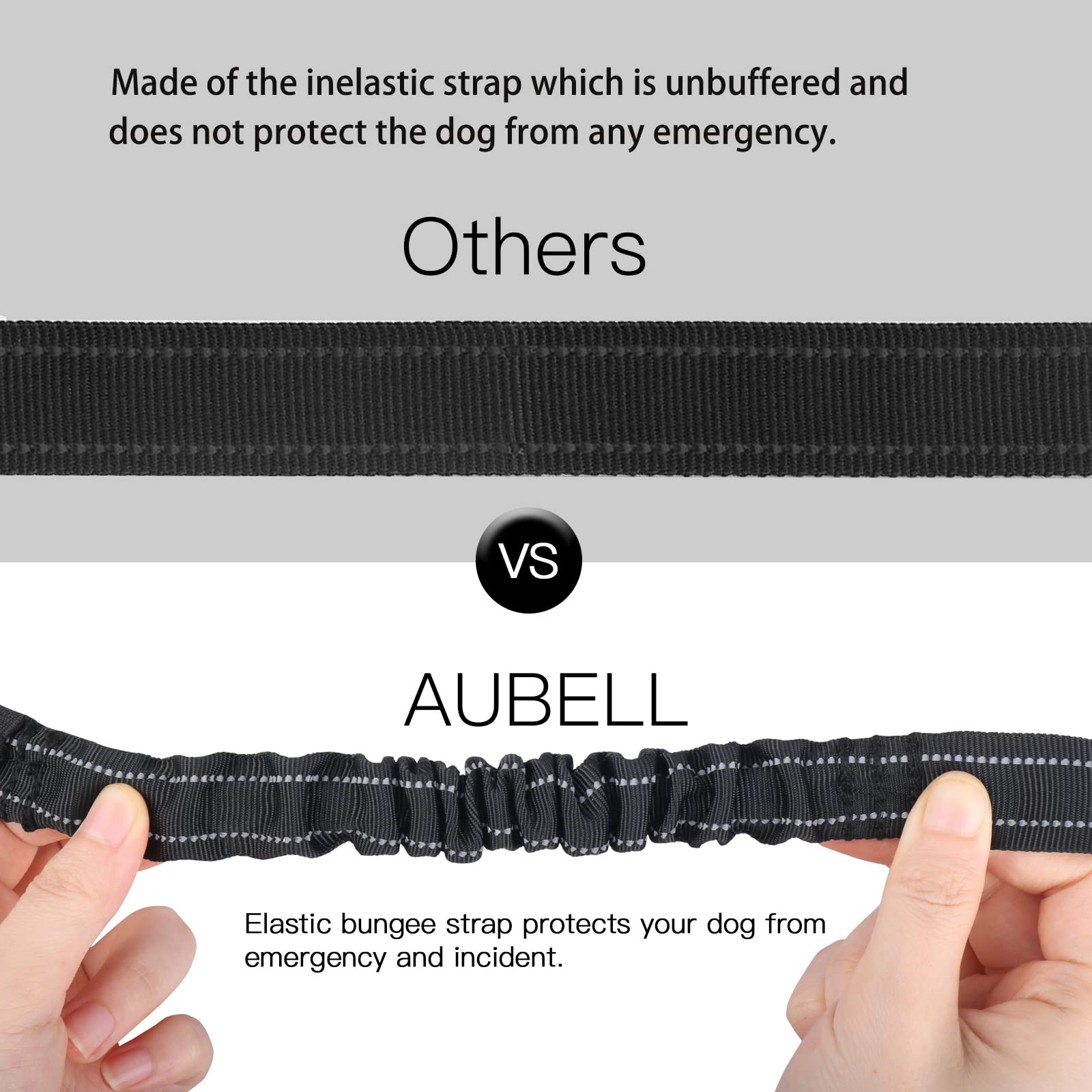 AUBELL Dog Seat Belt for Car,Updated 3-in-1 Adjustable Reflective Bungee Heavy Duty Dog Car Harness Tether with Clip Hook Latch & Buckle,Swivel Zinc Alloy Carabiner,Black