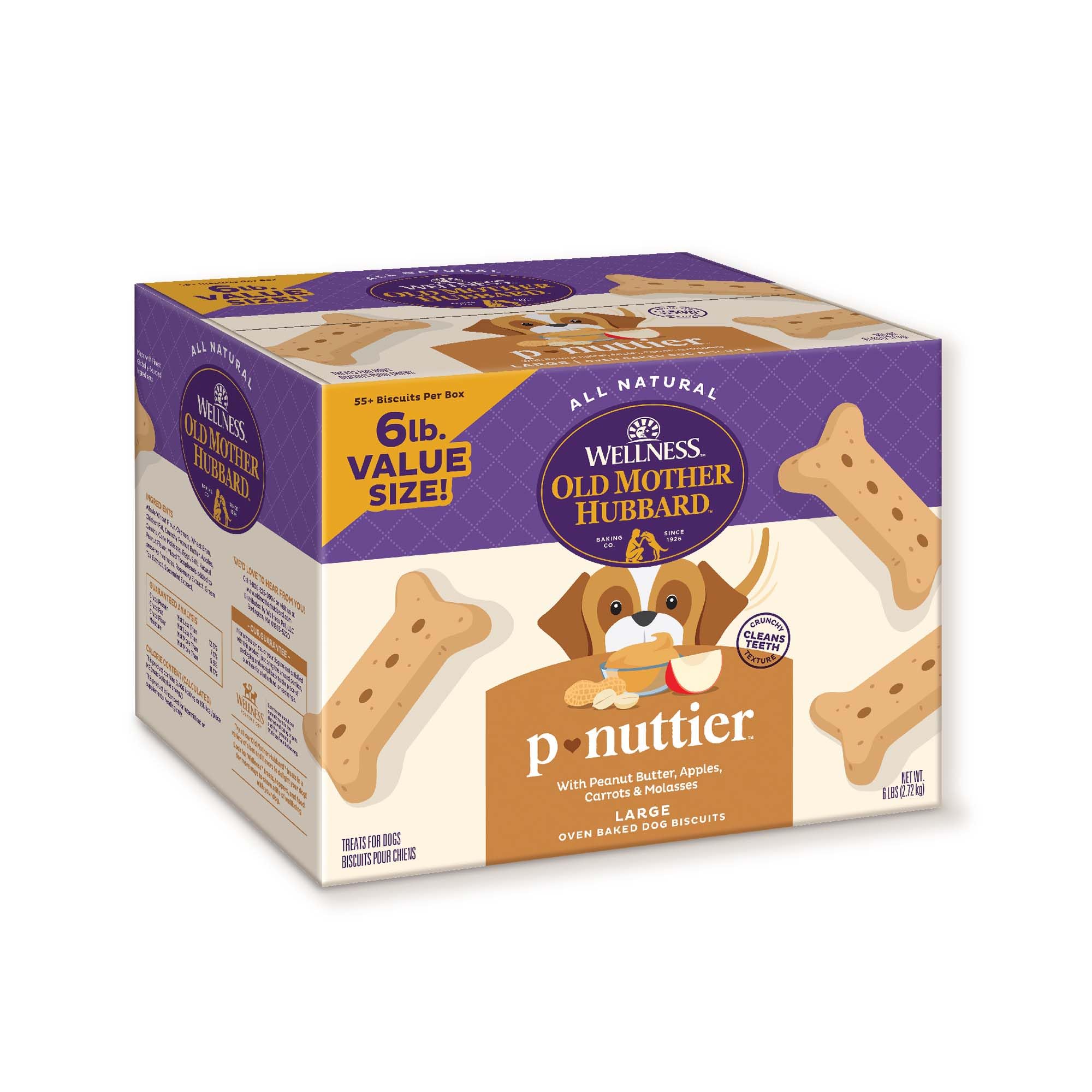 Wellness Old Mother Hubbard Classic P-Nuttier Dog Biscuits, Natural Training Treats, Peanut Butter Flavor, Large Size, 6 lb Box