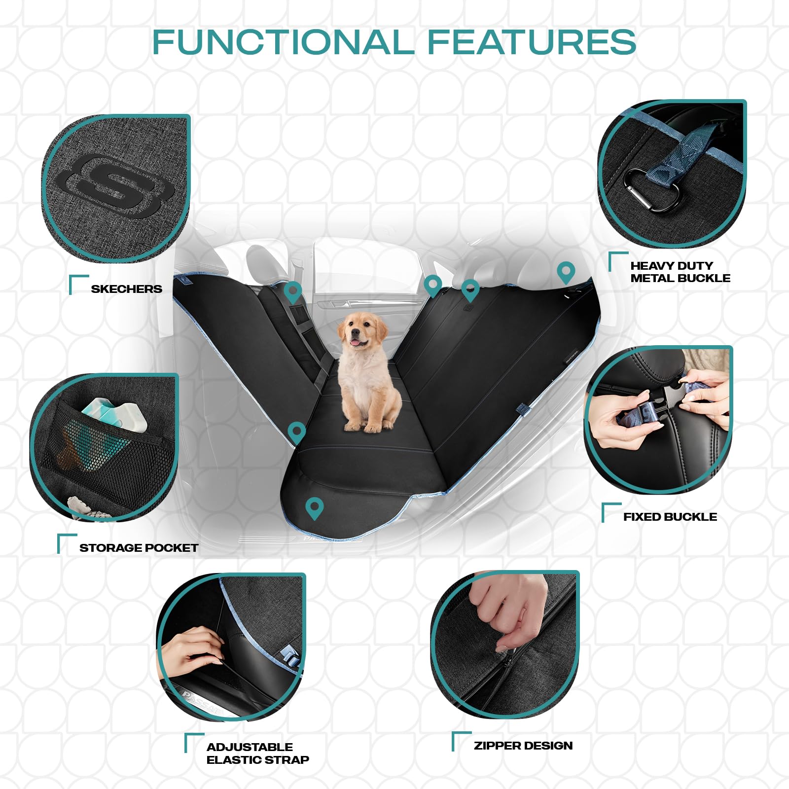 Skechers Dog Car Seat Cover for Pets GOGA MAT, Seat Extender for Dogs Waterproof Seat Cover Hammock Heavy Duty Scratch Proof Nonslip Durable Back Seat Covers for Cars Trucks and SUVs,Black