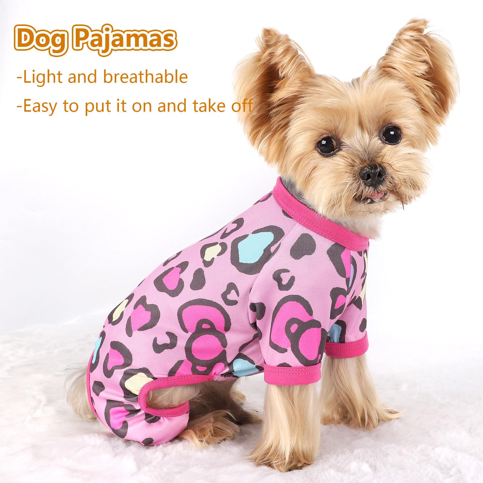 Yikeyo Dog Pajamas for Small Dogs,Stretchy Dog Pjs Clothes, Stretchy Puppy Jammies Onesie, 4 Legs Comfy Doggie Pjs, Lightweight Soft Puppy Outfit for Small Size Girl Boy(Pink Heart,M,Chest 14.9 in)