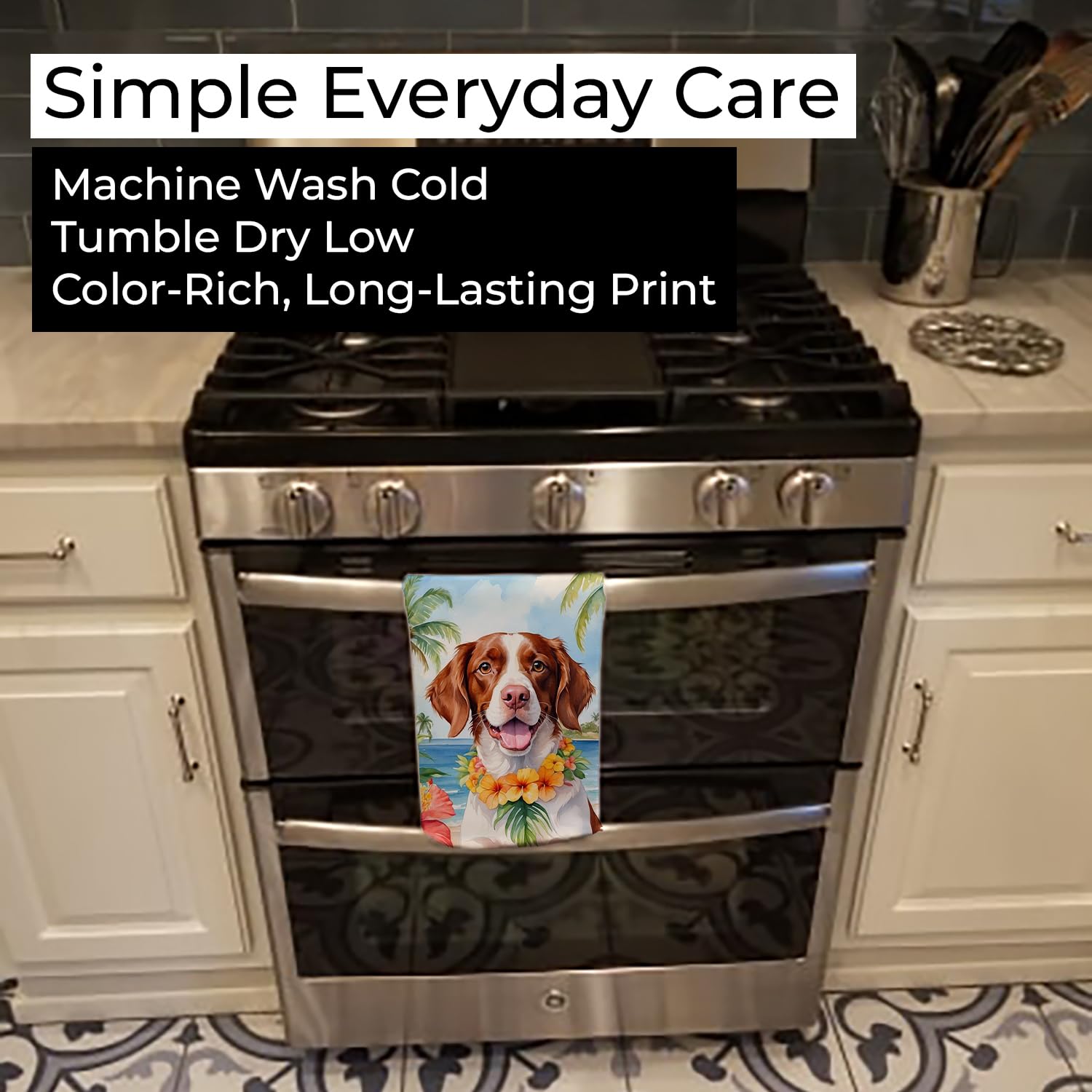 Caroline's Treasures Brittany Spaniel Luau Kitchen Towel Dish Cloths Guest Hand Towel Decorative Bathroom Towel for Face,Tea, Dishcloth, Kitchen and Bath