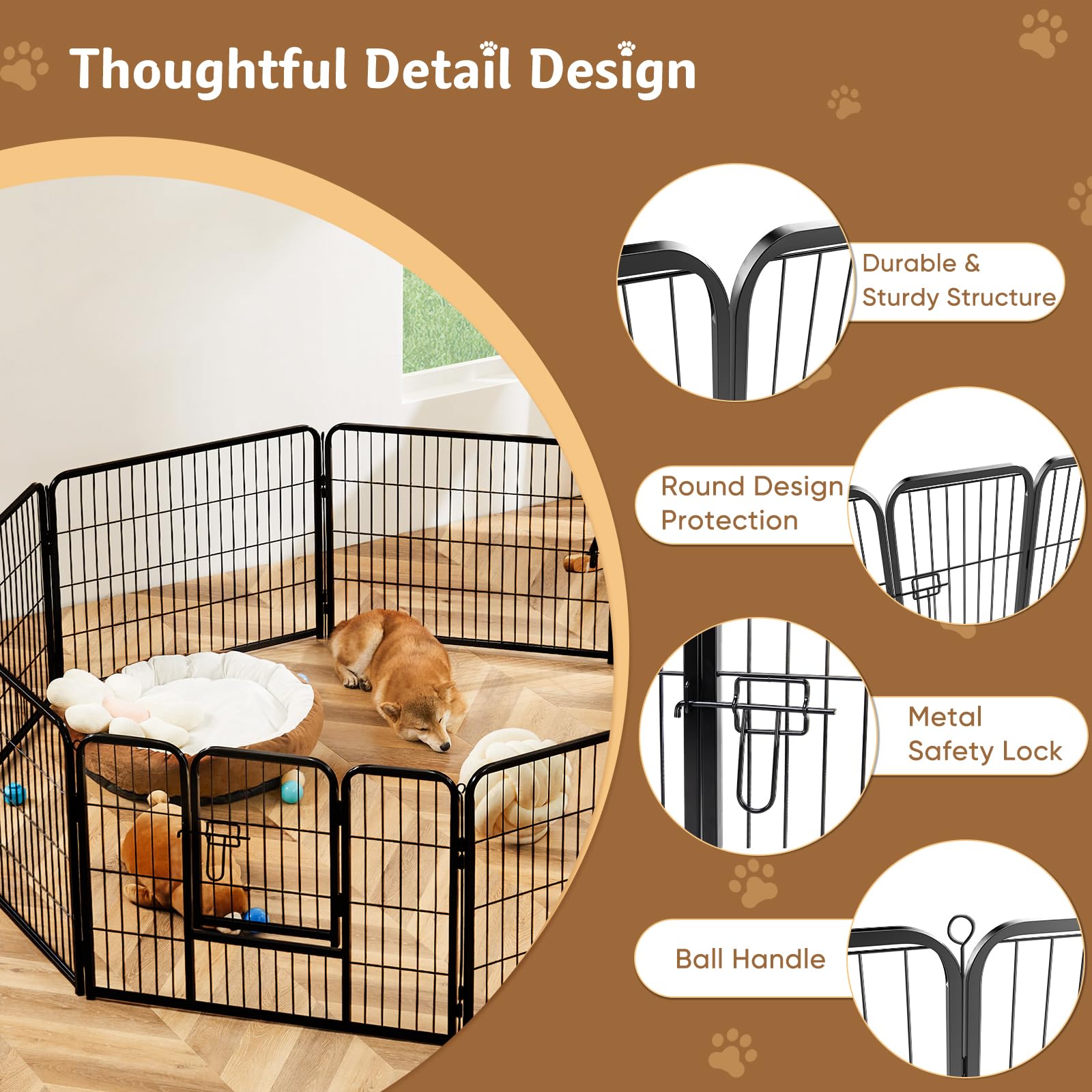 DUMOS Dog Playpen Indoor, Metal 24 Inch 16 Panels Foldable Pet Fence with Door, Outdoor Small Medium Large Dog Puppy Portable Exercise Play Pen for RV Camping, Trips, Play Yard