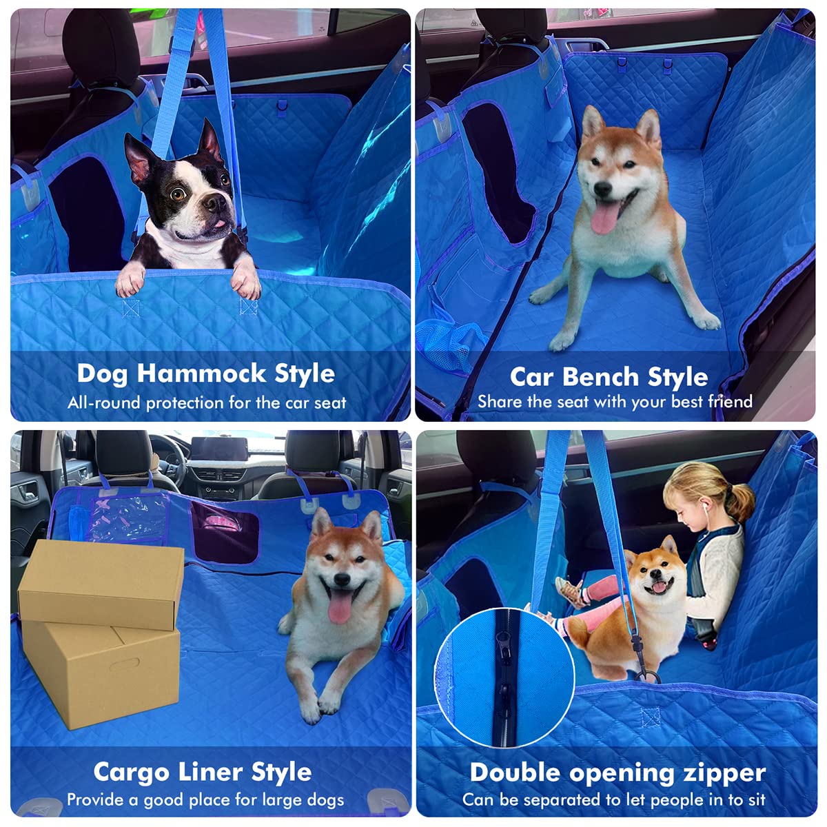 GURETER Dog Car Seat Cover for Back Machine Washable Waterproof Protector Dogs, Backseat with Mesh Window, Universal Cars, Trucks & SUVs, Blue, CWLSGU3