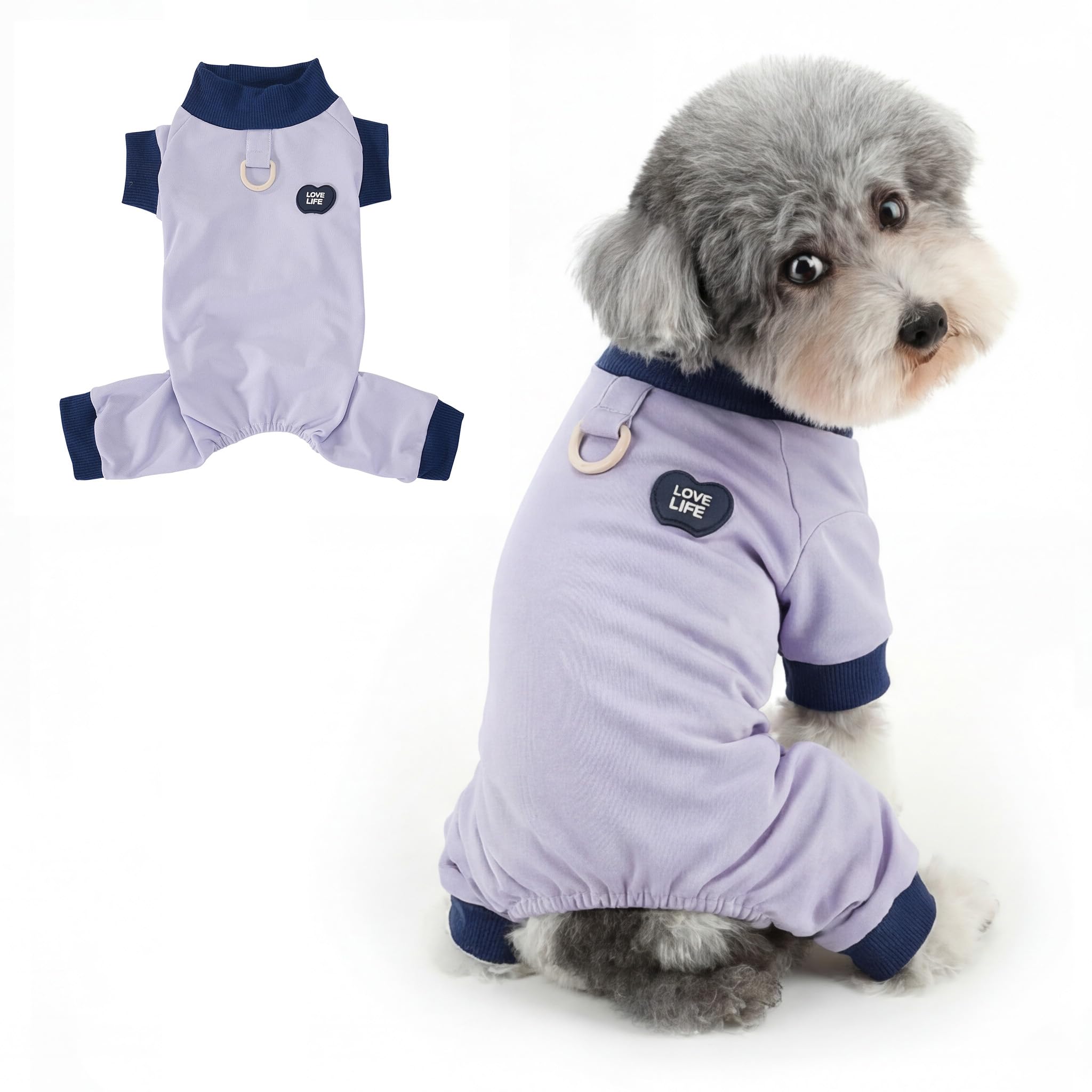Ranphy Mesh Piqué Dog Pajamas for Small Dogs, Stretchy Lightweight Puppy Four-Legged Jumpsuit with D-Ring, Breathable Spring Summer Clothes for Chihuahua Yorkie Cats, Pet PJS,Blue,XXL