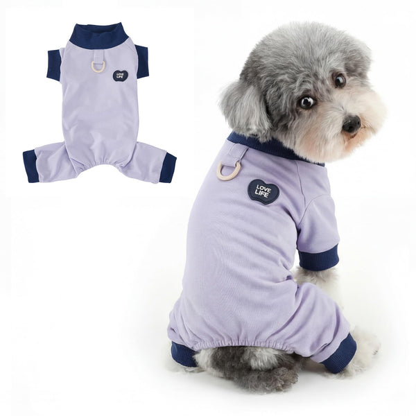 Ranphy Mesh Piqué Dog Pajamas for Small Dogs, Stretchy Lightweight Puppy Four-Legged Jumpsuit with D-Ring, Breathable Spring Summer Clothes for Chihuahua Yorkie Cats, Pet PJS,Blue,XXL