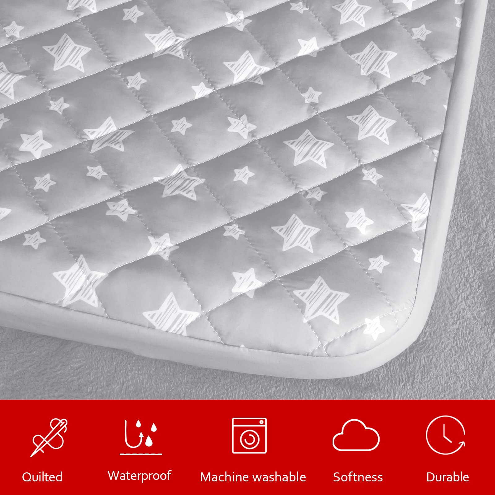 Waterproof Dog Bed Covers Replacement Washable Pet Hair Easy to Remove, Noiseless Quilted Puppy Pet Bed Cover Lovely Grey Star Print 29x41 Inches, for Dog/Cat, Cover Only
