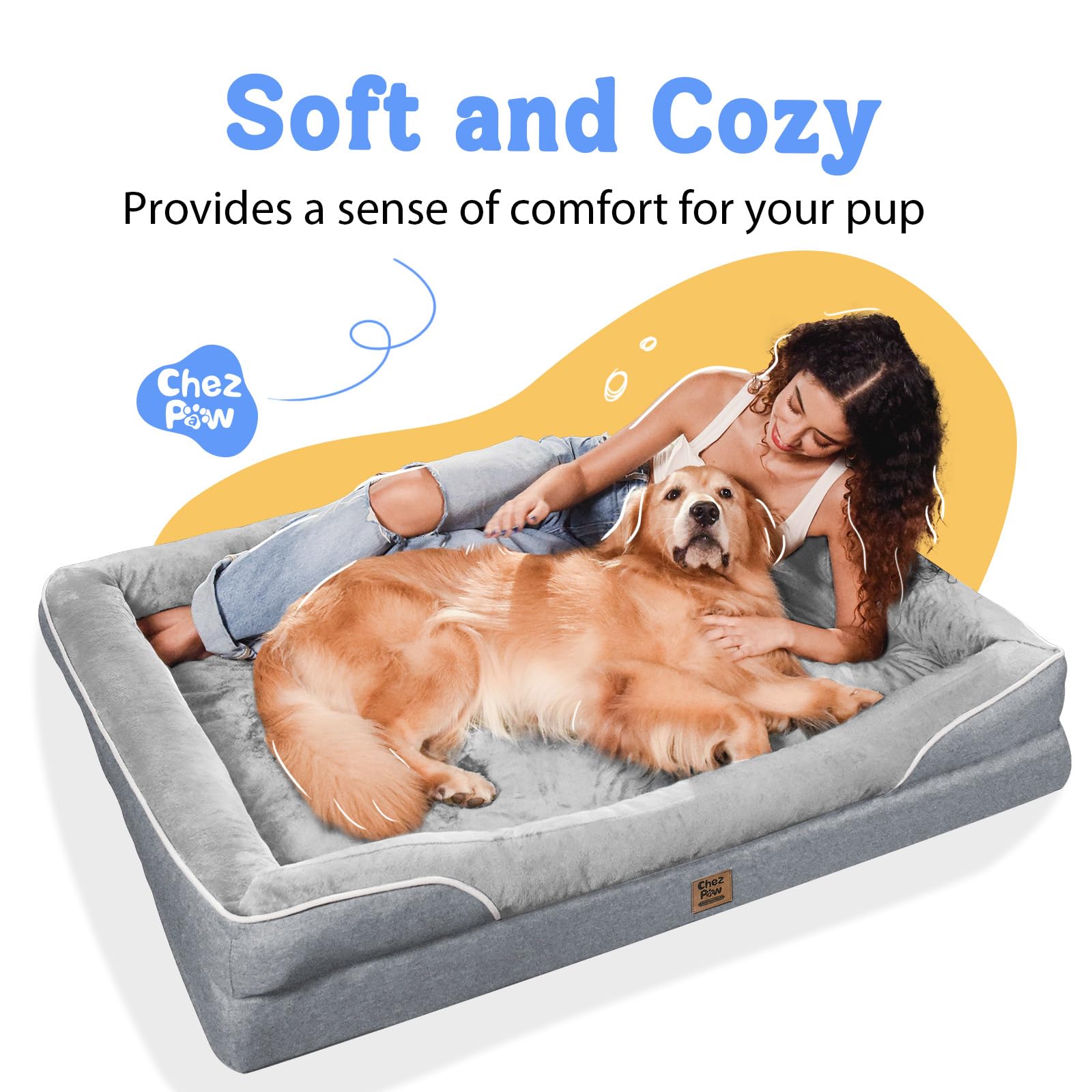Orthopedic Removable Large Dog Bed -XL Large Dog Bed with Washable Cover and Removable Bolsters Non-Slip Bottom & Waterproof Pet Bed Sofa