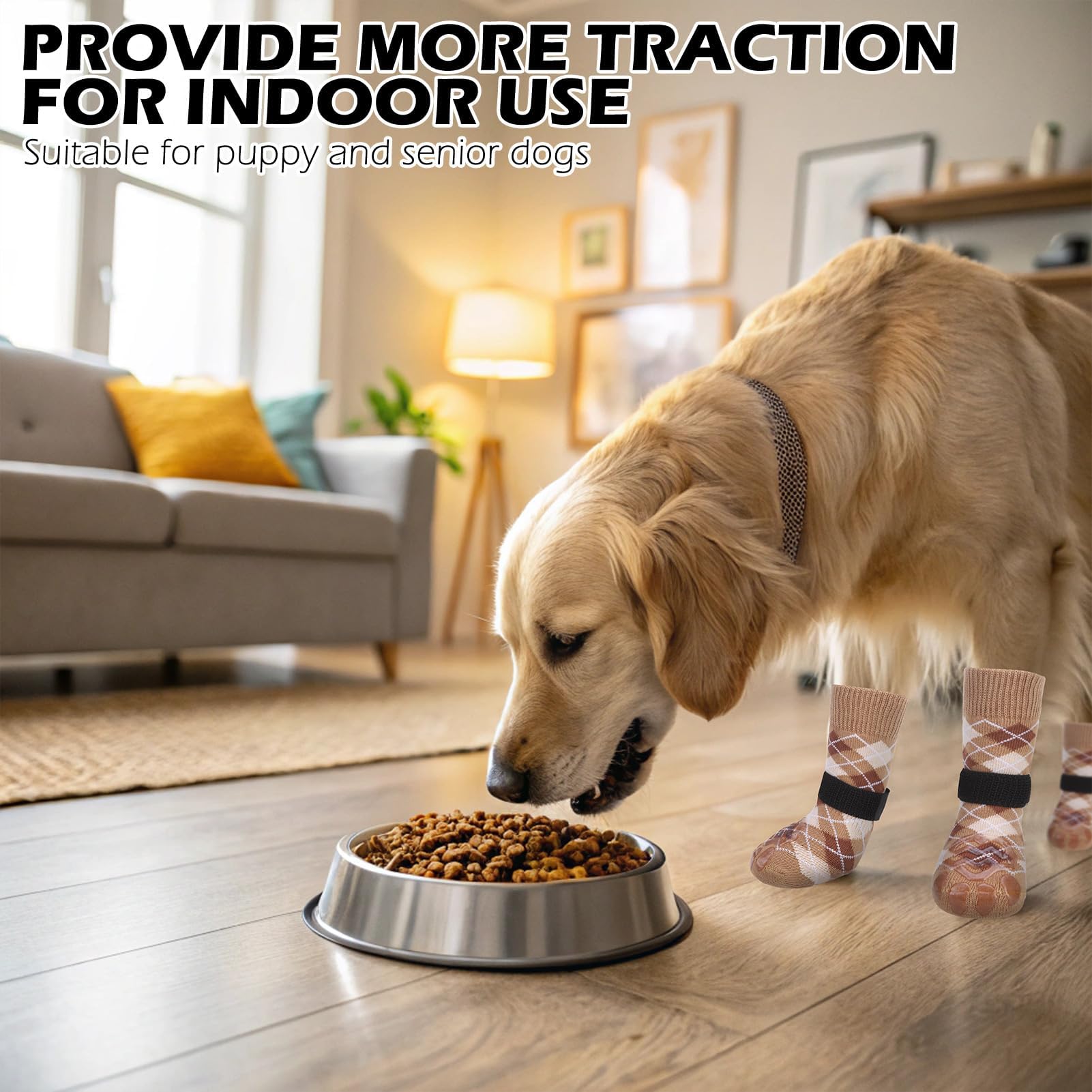 EXPAWLORER Dog Socks to Prevent Licking Paws,Anti Slip Dog Shoes for Hot Pavement,Dog Booties for Hardwood Floors,Dogs Boots & Paw Protectors for Small Medium Large Senior Dogs,British Style,Khaki M