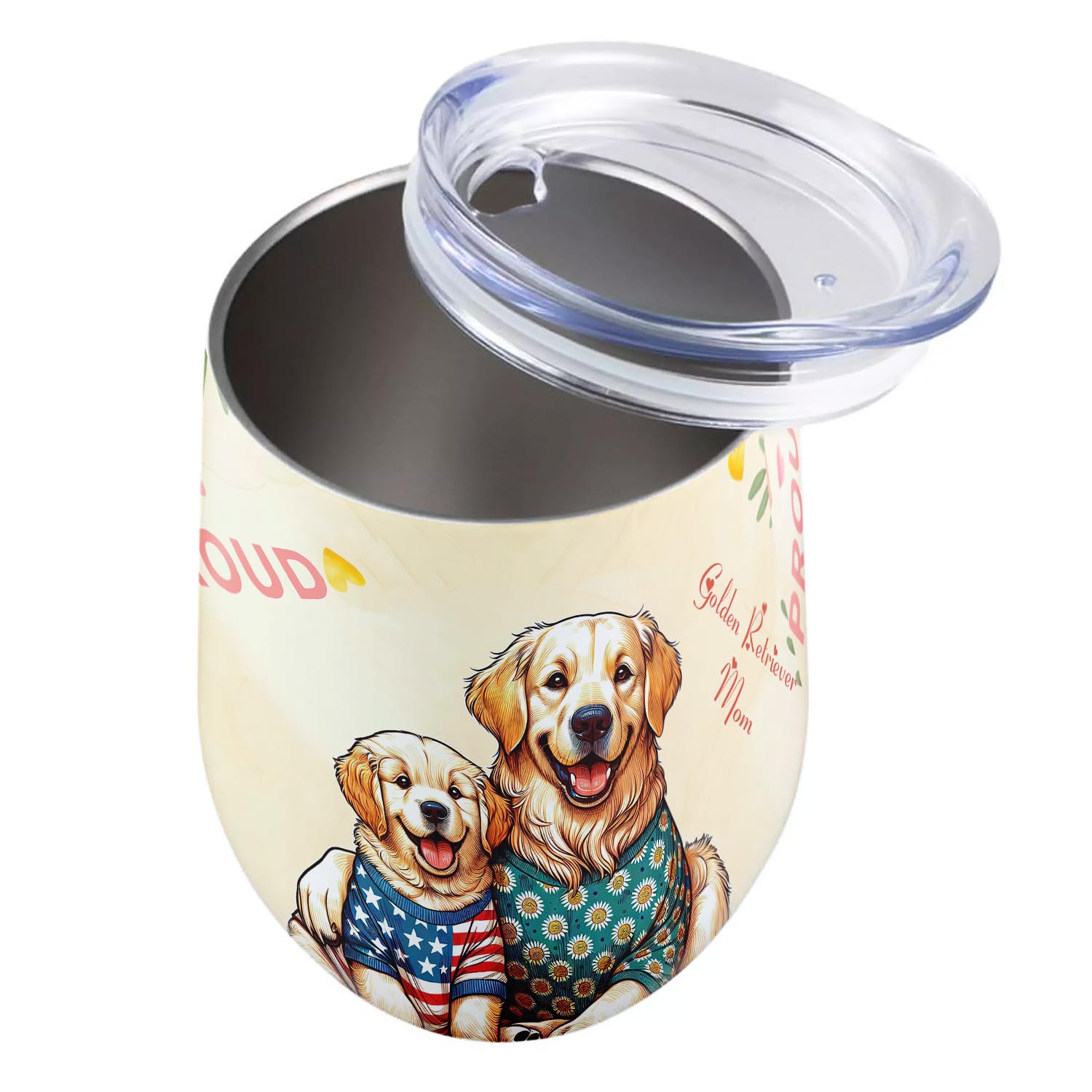 Ninety3POD Happy Mother's Day Proud Golden Retriever Mom 12oz Stainless Steel Tumbler Insulated Cup with Lid Goldens Dog Lover Gifts Idea - 003