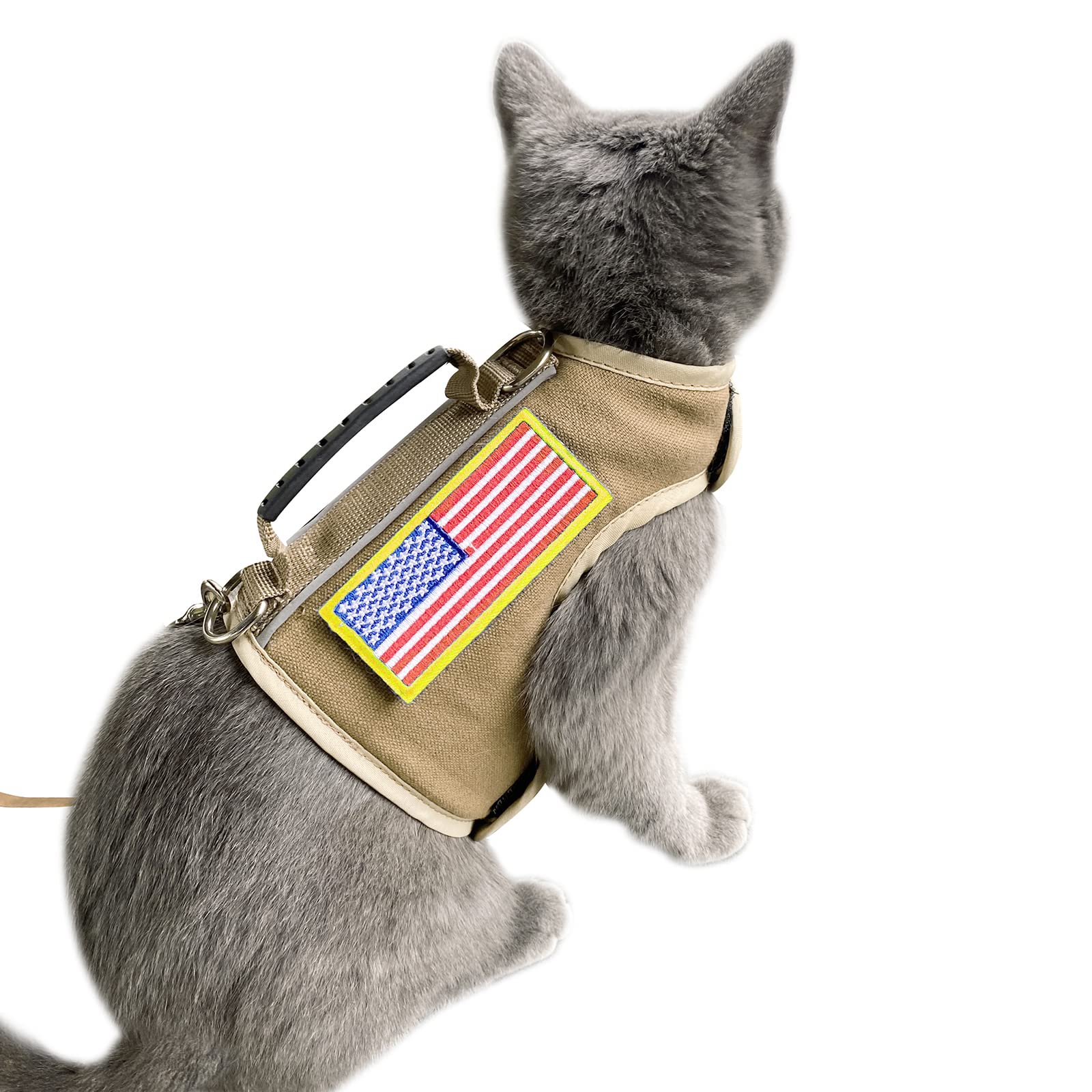 Tactical Cat Harness and Leash for Walking Escape Proof, Adjustable Cat Walking Jackets, Padded Stylish Cat Vest, Khaki, XX-Large