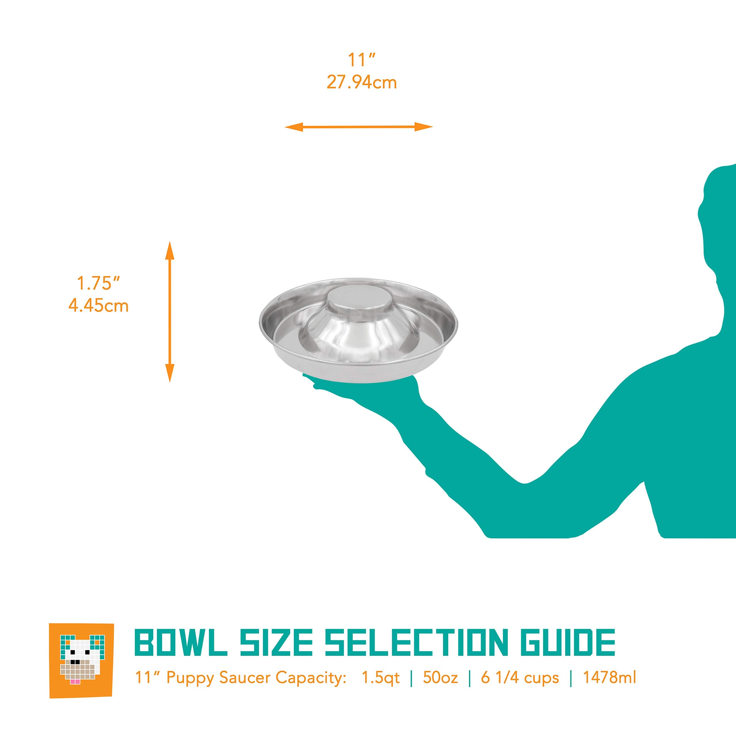 Fuzzy Puppy Feeding Bowls for Litters of Puppies: Welping Dishes for Weaning Puppies & Kittens, Wide Non-Tip Base Puppy Feeder, Also a Great Adult Dog Bowl Slow Feeder | Stainless Steel, 11" (PS-11)